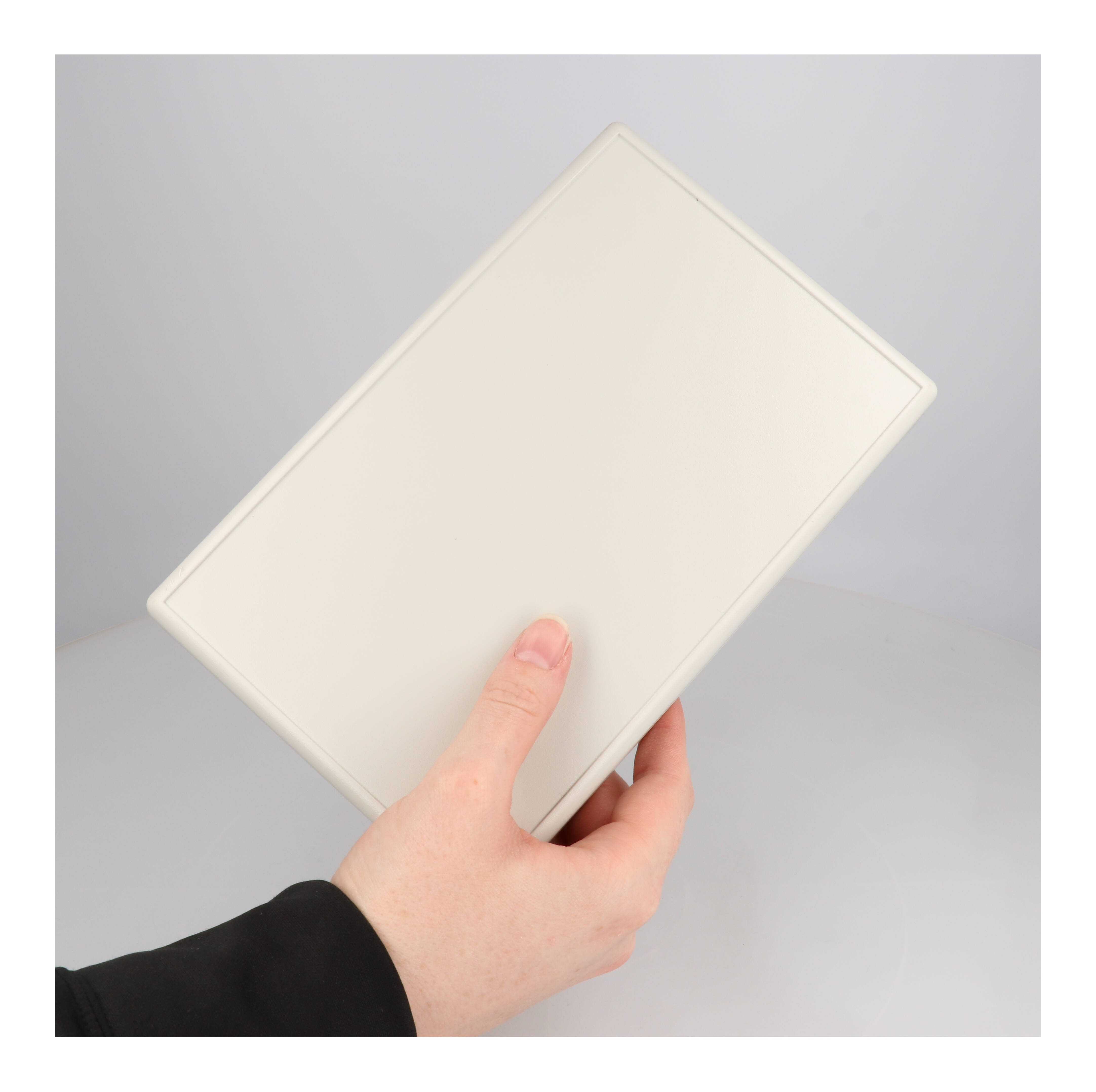 1599KSGYBAT light gray general purpose handheld enclosure with battery door, 220 x 140 mm