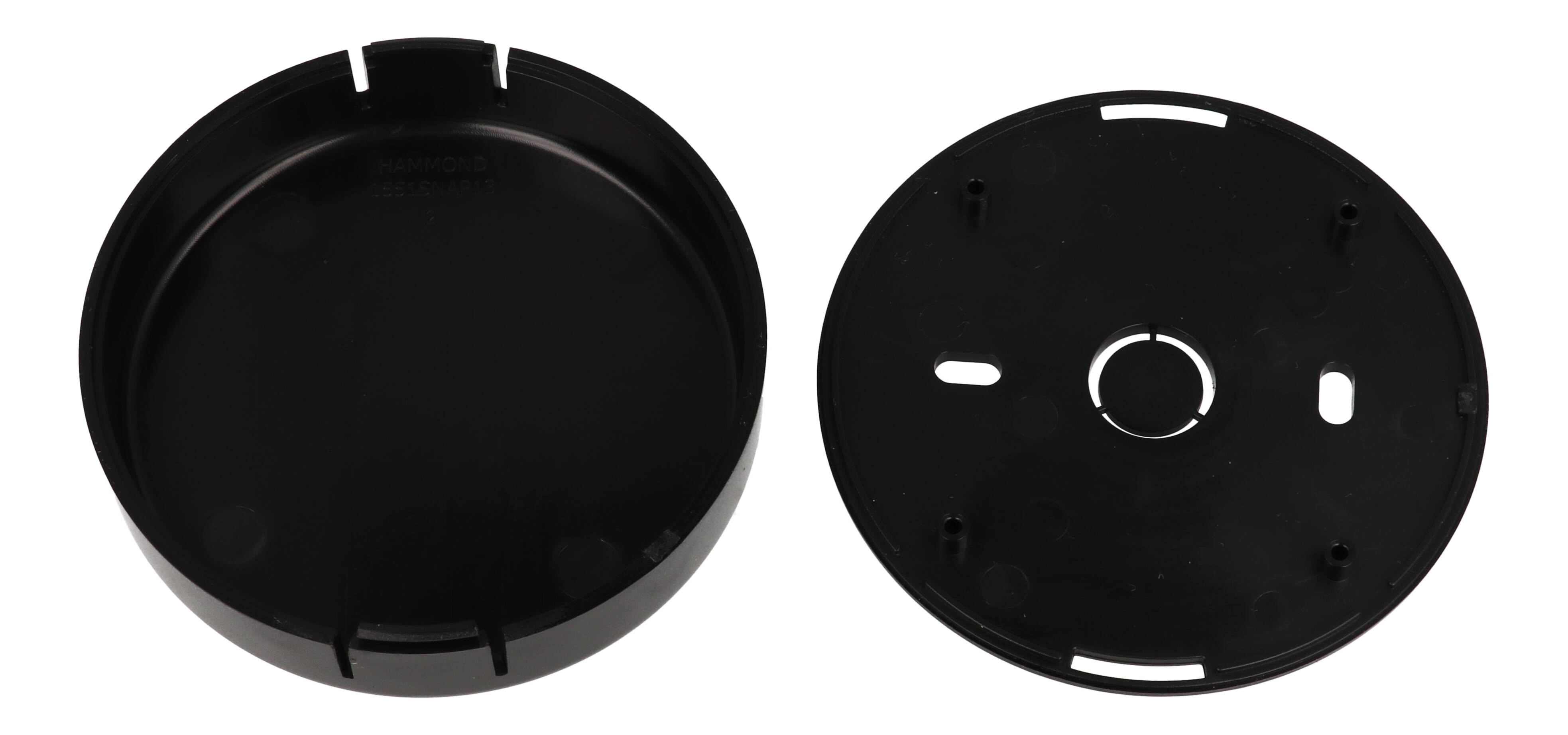 1551SNAP13BK black round ABS snap-fit miniature enclosure, 80 mm diameter x 20 mm