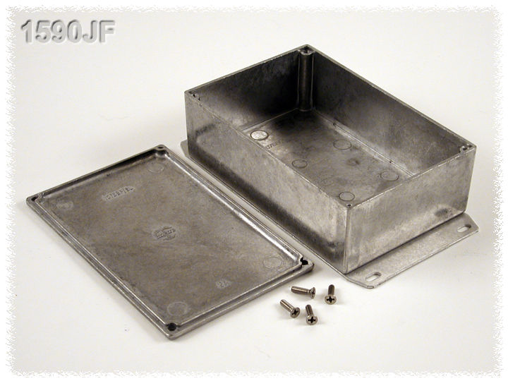 1590JF natural diecast aluminum enclosure with welded bottom flange, 145 x 95 x 49 mm