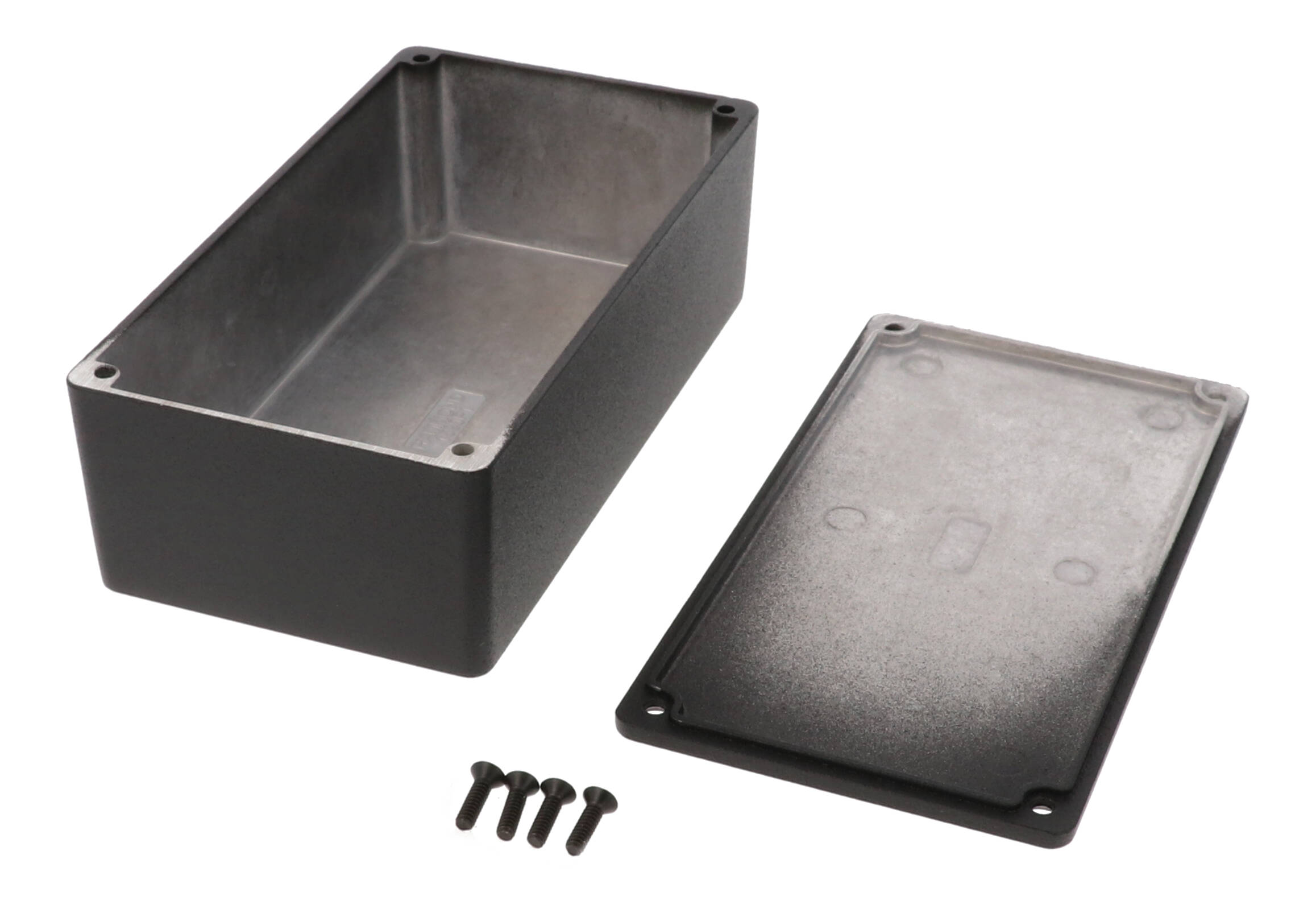 1590P1BK black textured powder-coated 153 x 83 x 50 mm diecast aluminum enclosure