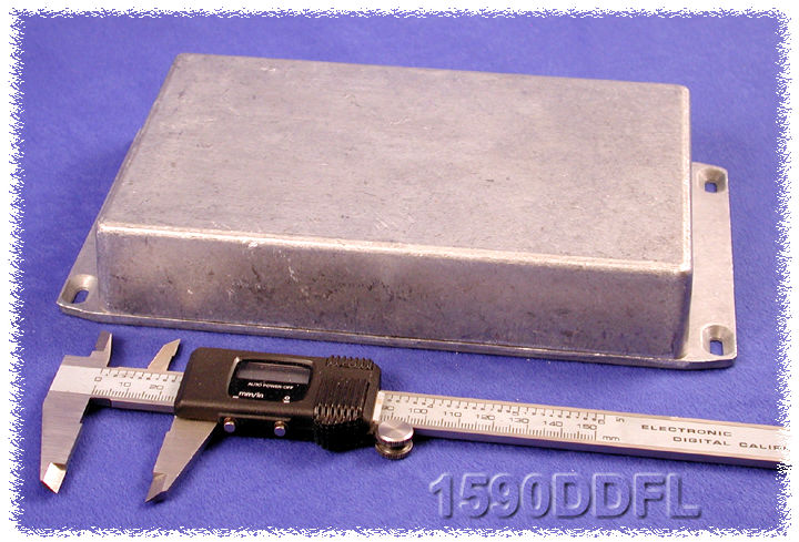 1590DDFL natural diecast aluminum enclosure with flanged wall-mounting lid, 188 x 120 x 37 mm