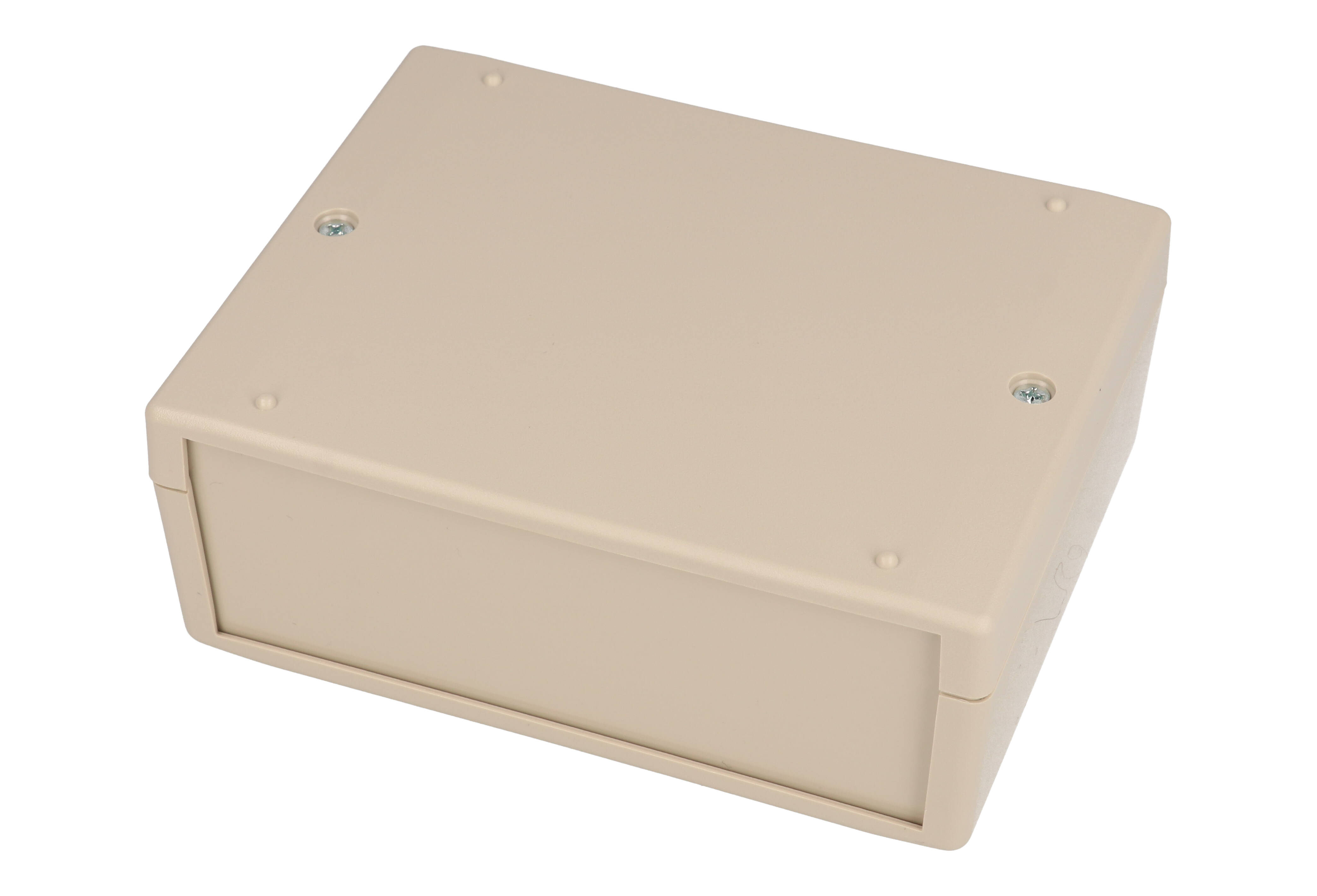 RM2015M light grey ABS instrument enclosure, 130 x 100 x 50 mm clam shell case with front and rear panels
