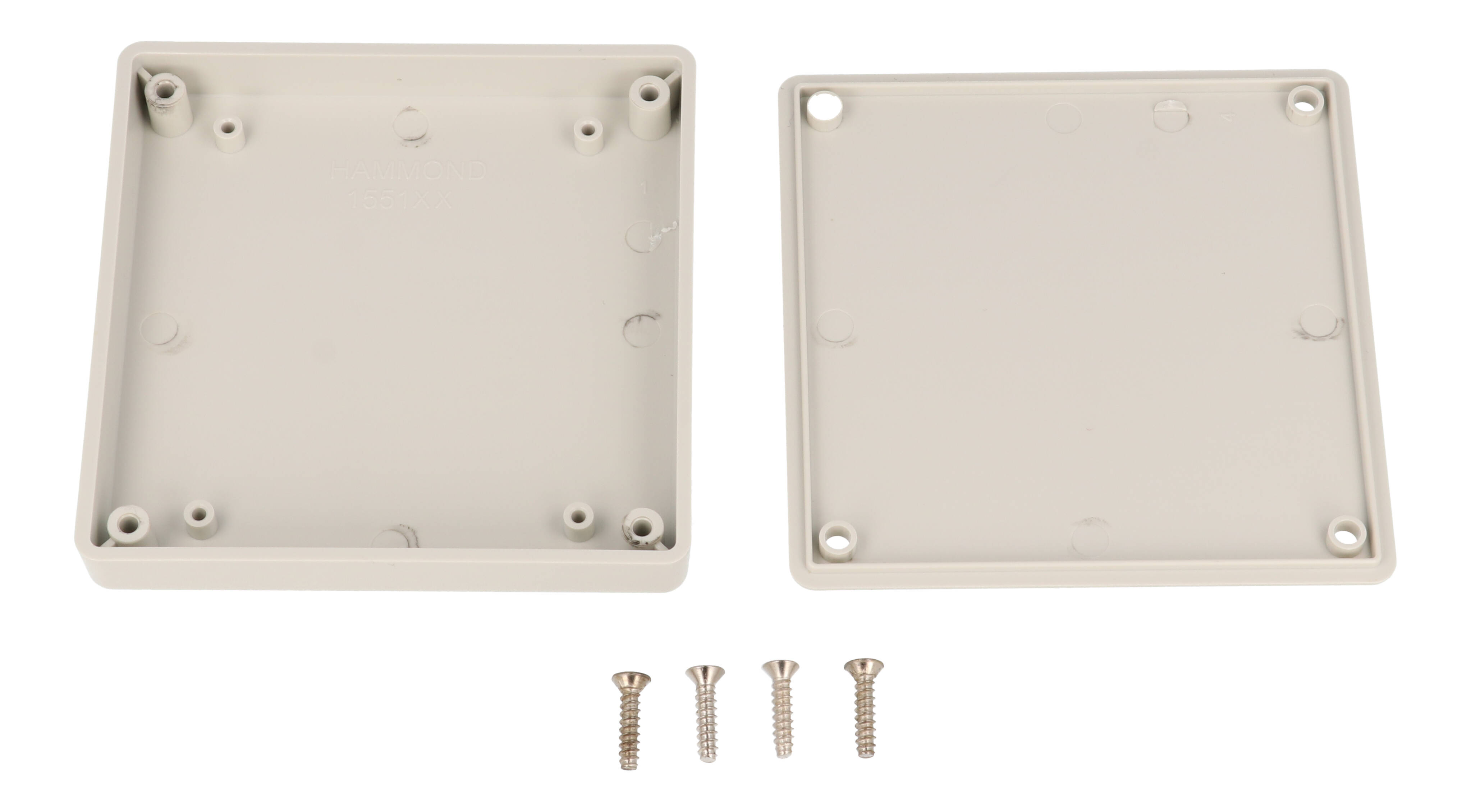 1551XXGY light grey ABS plastic miniature enclosure, 80 x 80 x 15 mm, with lid