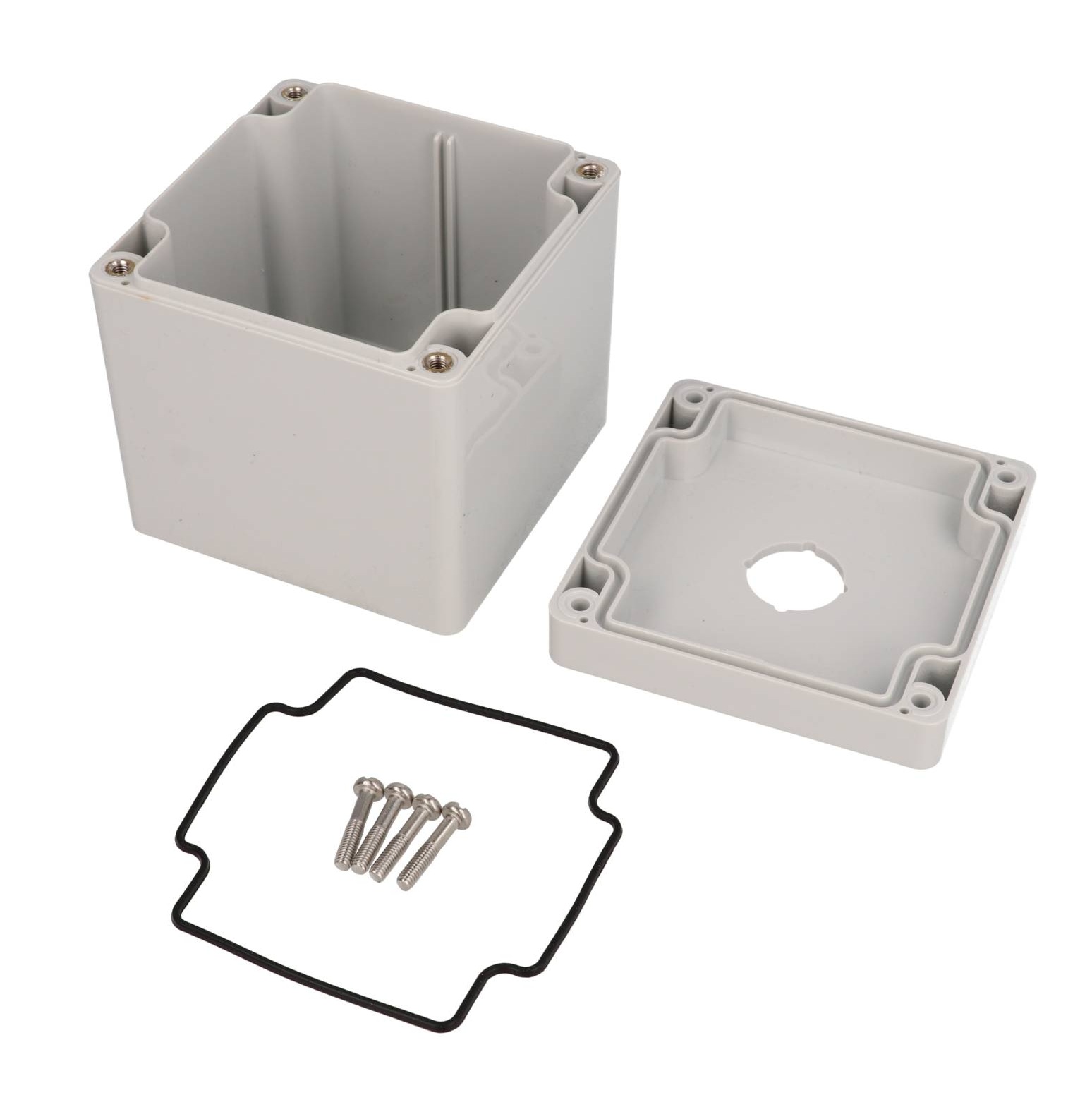1554MPB1A deep gray polycarbonate enclosure with one 22.5 mm pushbutton hole