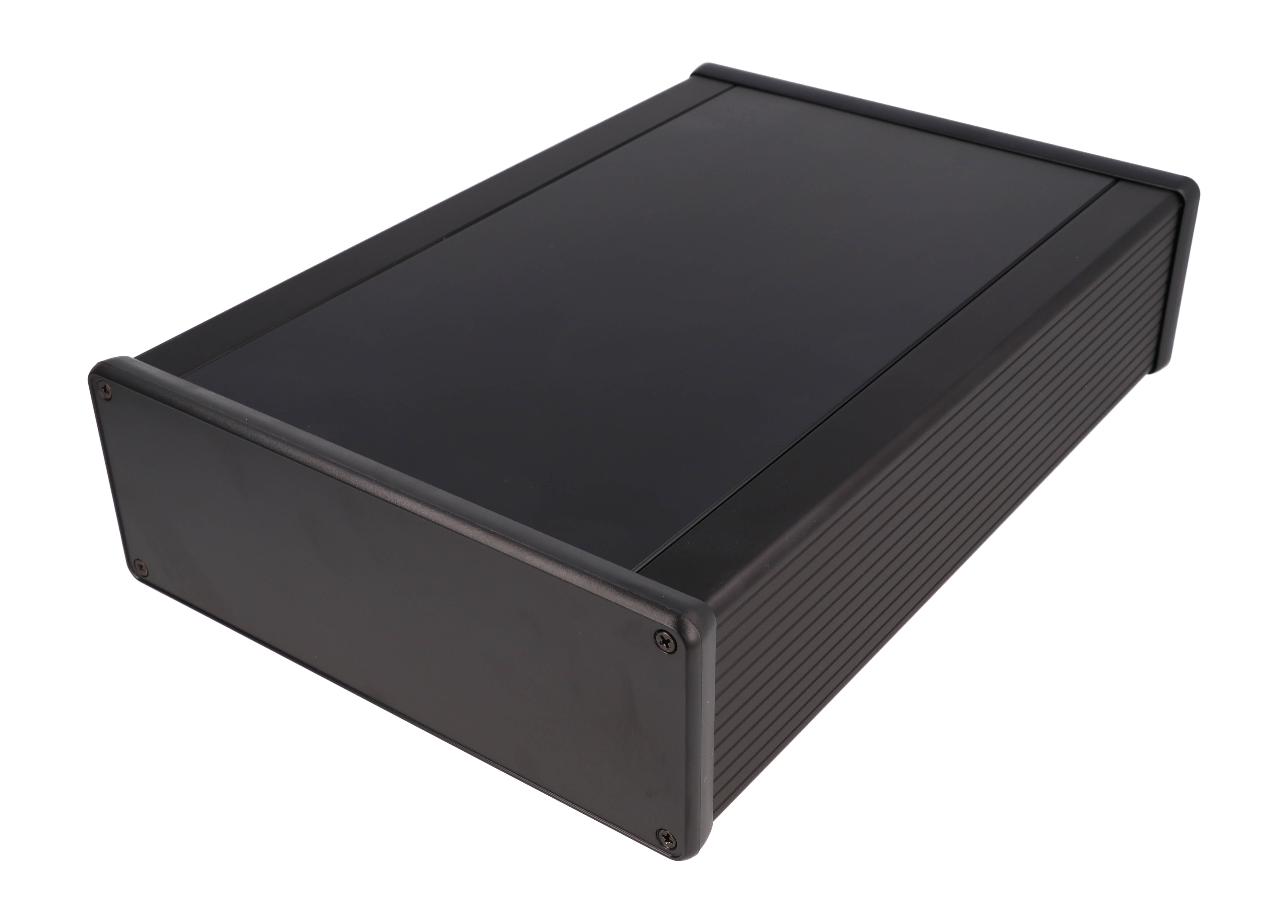 1455U2802BK — extruded aluminum enclosure w/ plastic closed bezels