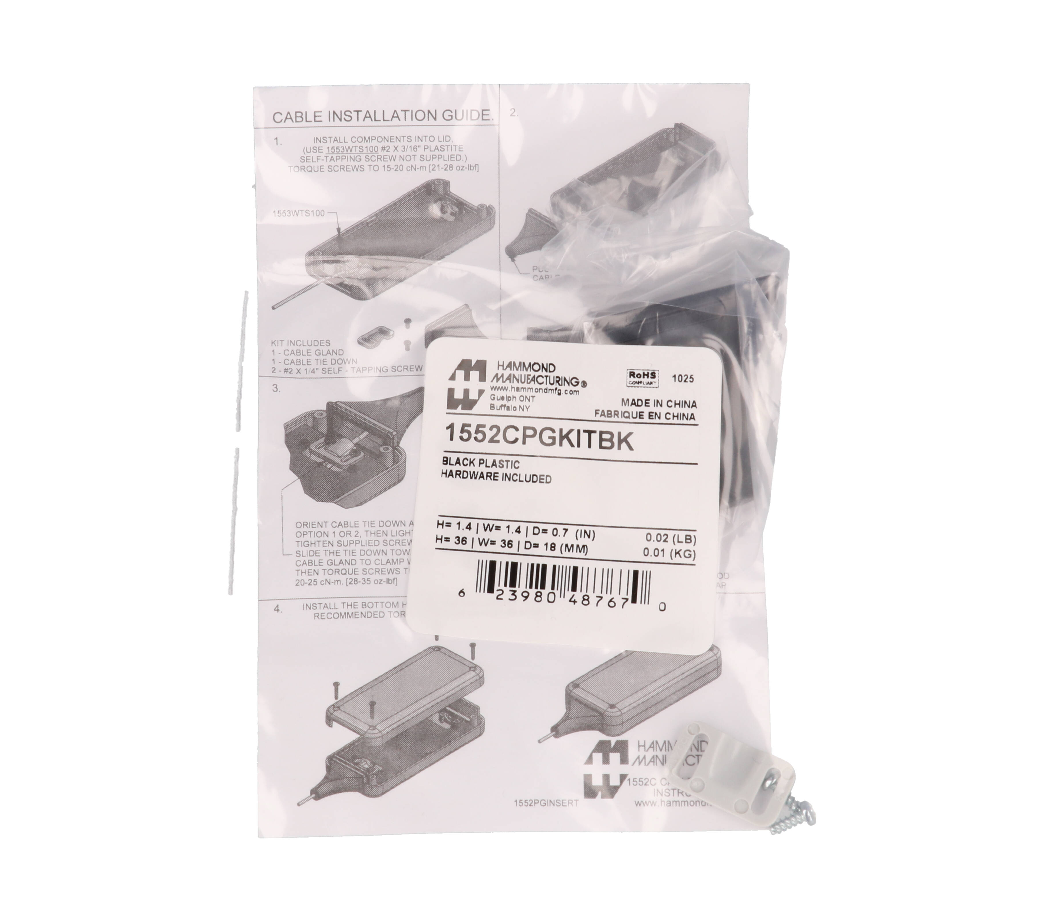1552CPGKITBK black rubberized cable gland kit with tie-down for 1552 size C hand-held enclosures