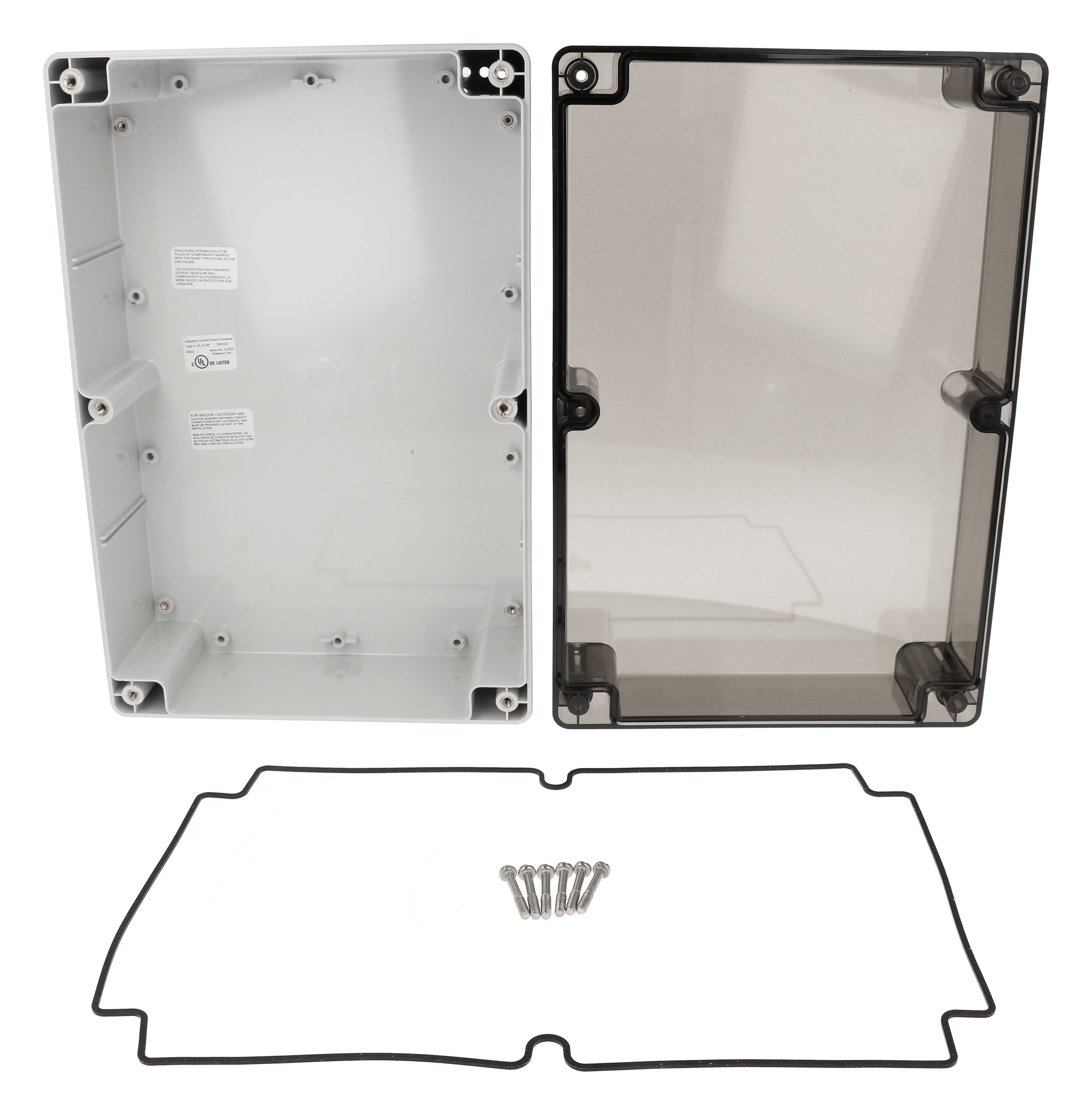 1554XA2GYSL 300 x 200 x 120 mm light gray polycarbonate enclosure with smoked lid