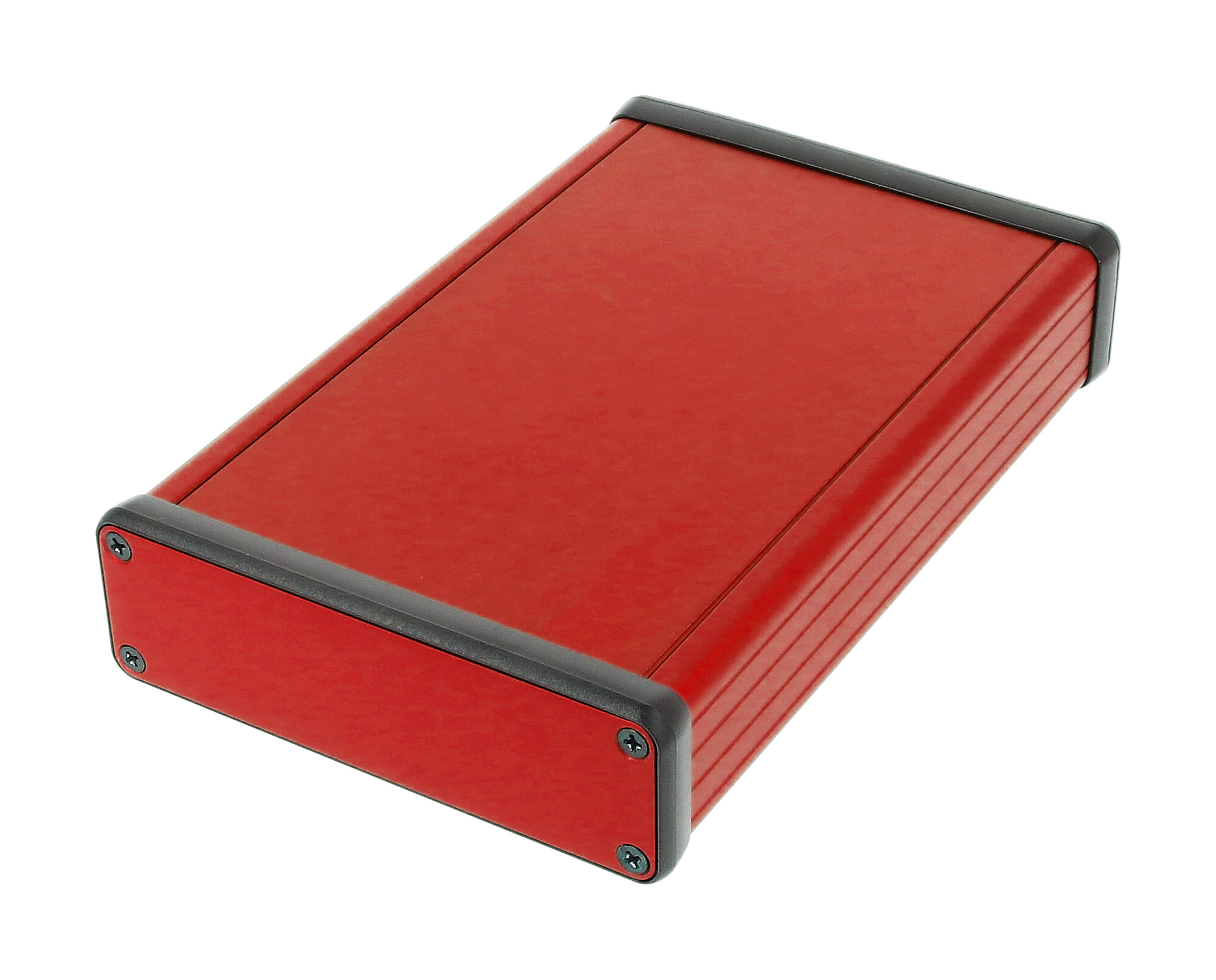 1455L1601RD — red extruded aluminum enclosure w/ metal end panels