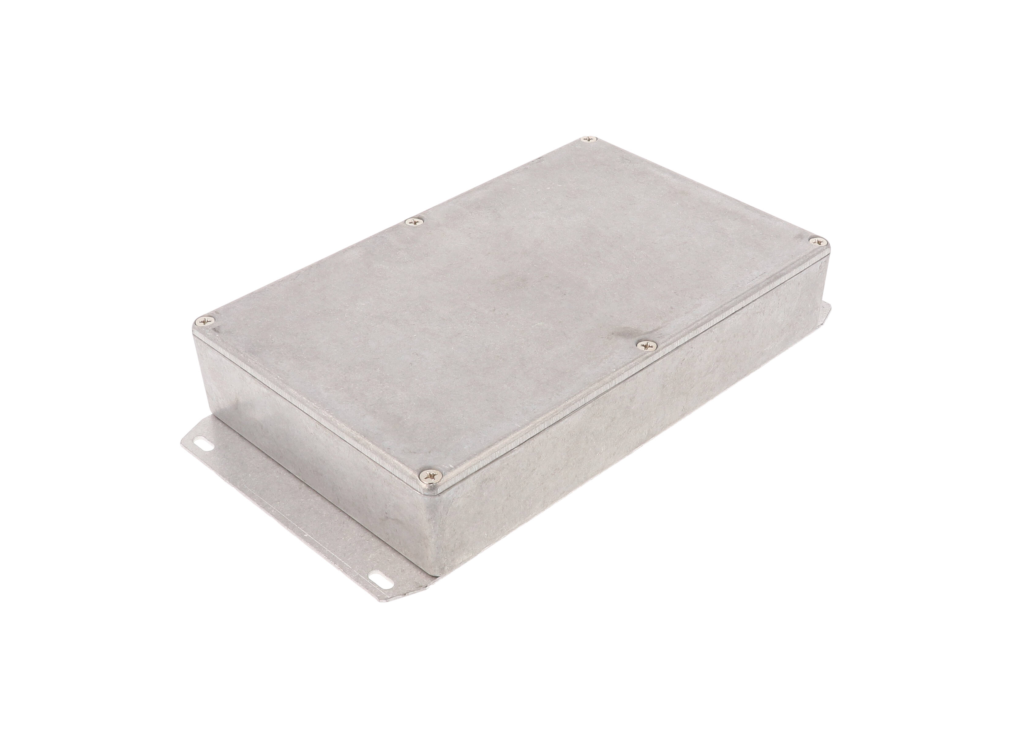 1590DDF natural diecast aluminum enclosure with welded box-mounted flange, 188 x 120 x 37 mm