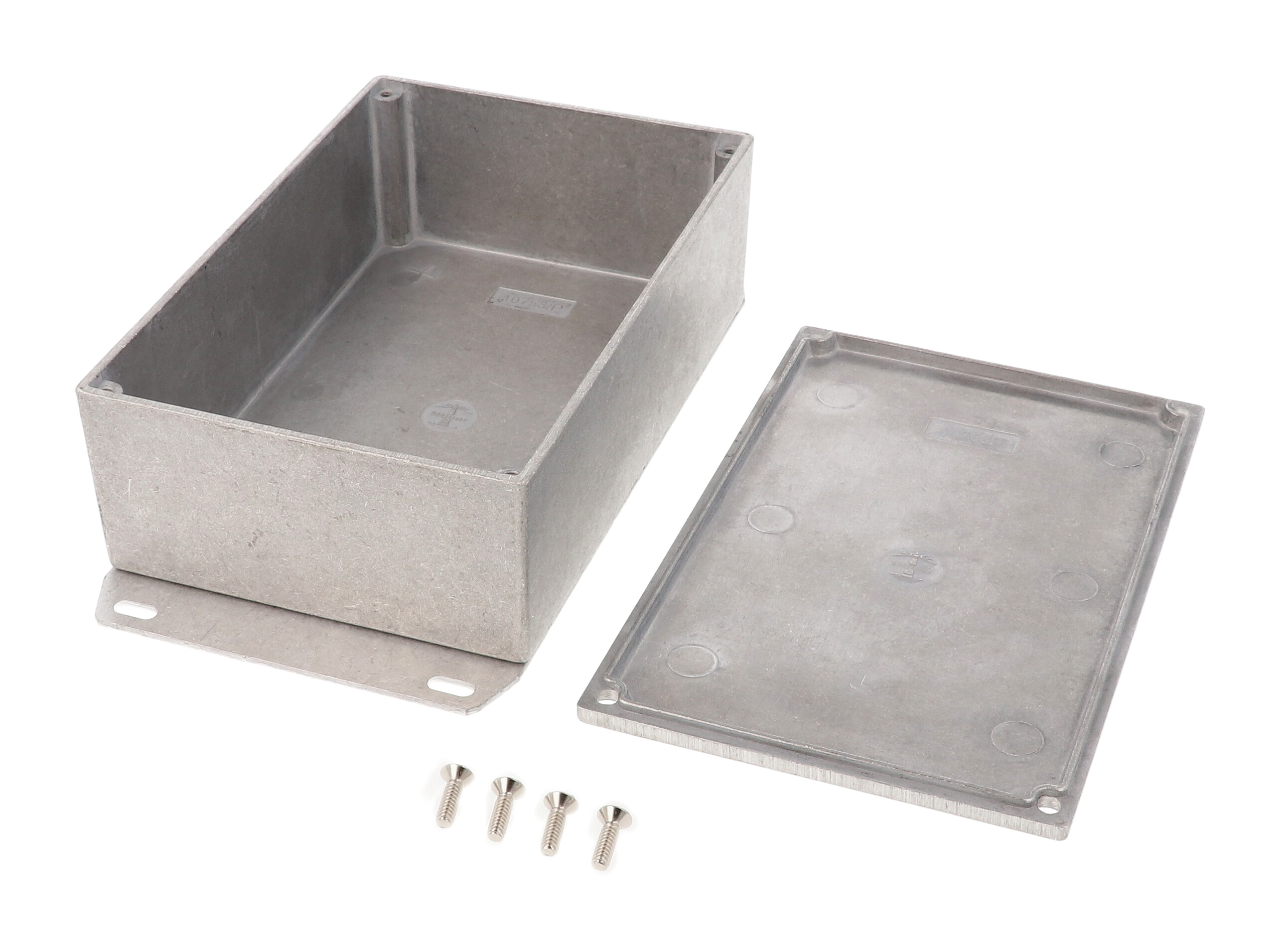 1590JF natural diecast aluminum enclosure with welded bottom flange, 145 x 95 x 49 mm