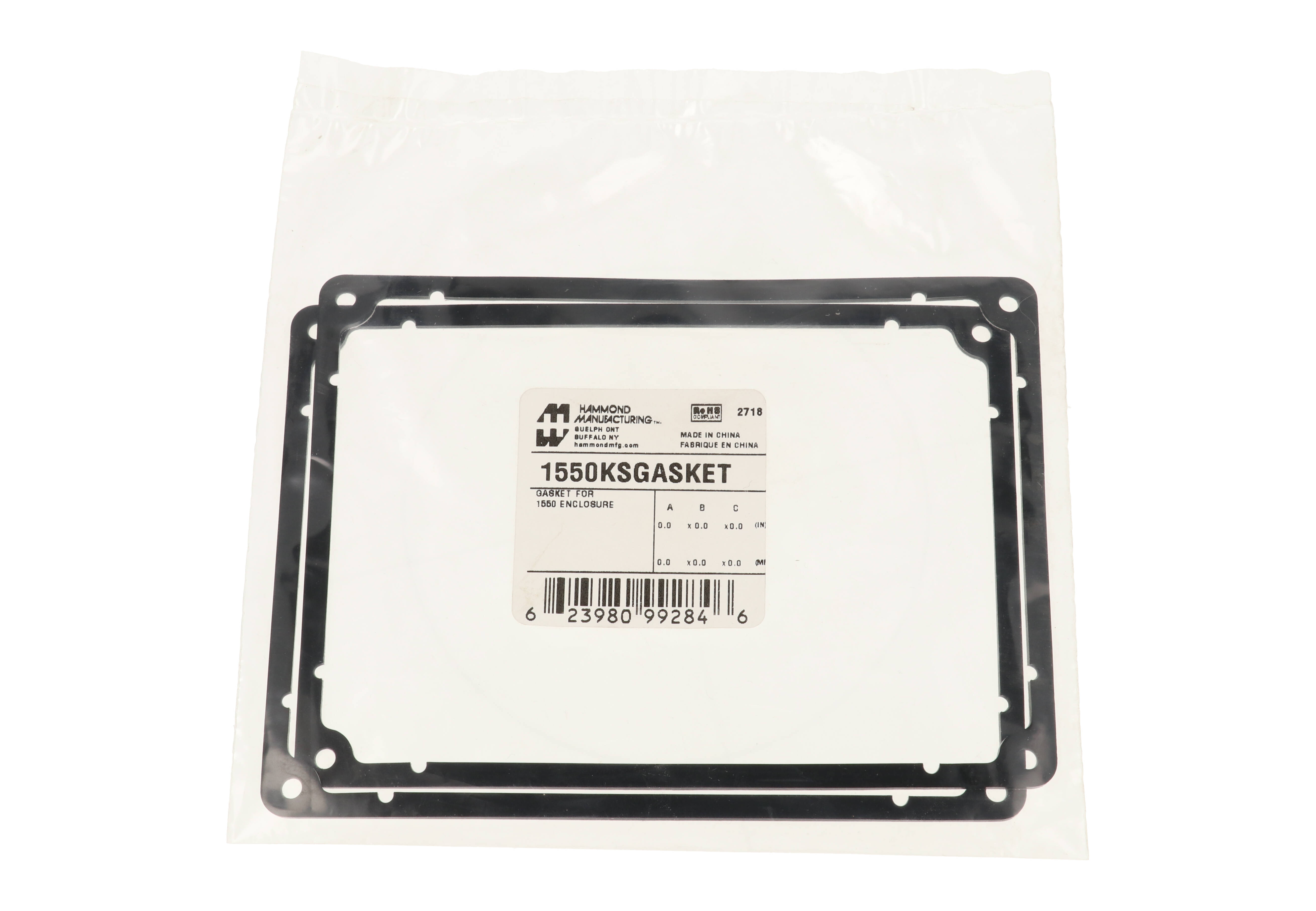 1550KSGASKET IP67 silicone gasket kit, two pre-formed adhesive-backed lid gaskets for 1550K diecast enclosures