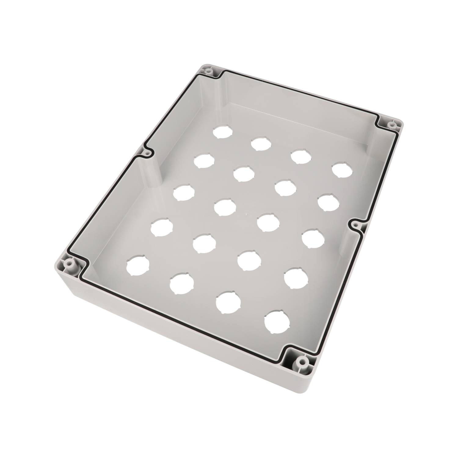 1554MPB20A deep light gray polycarbonate enclosure with 20 holes for 22.5 mm pushbuttons