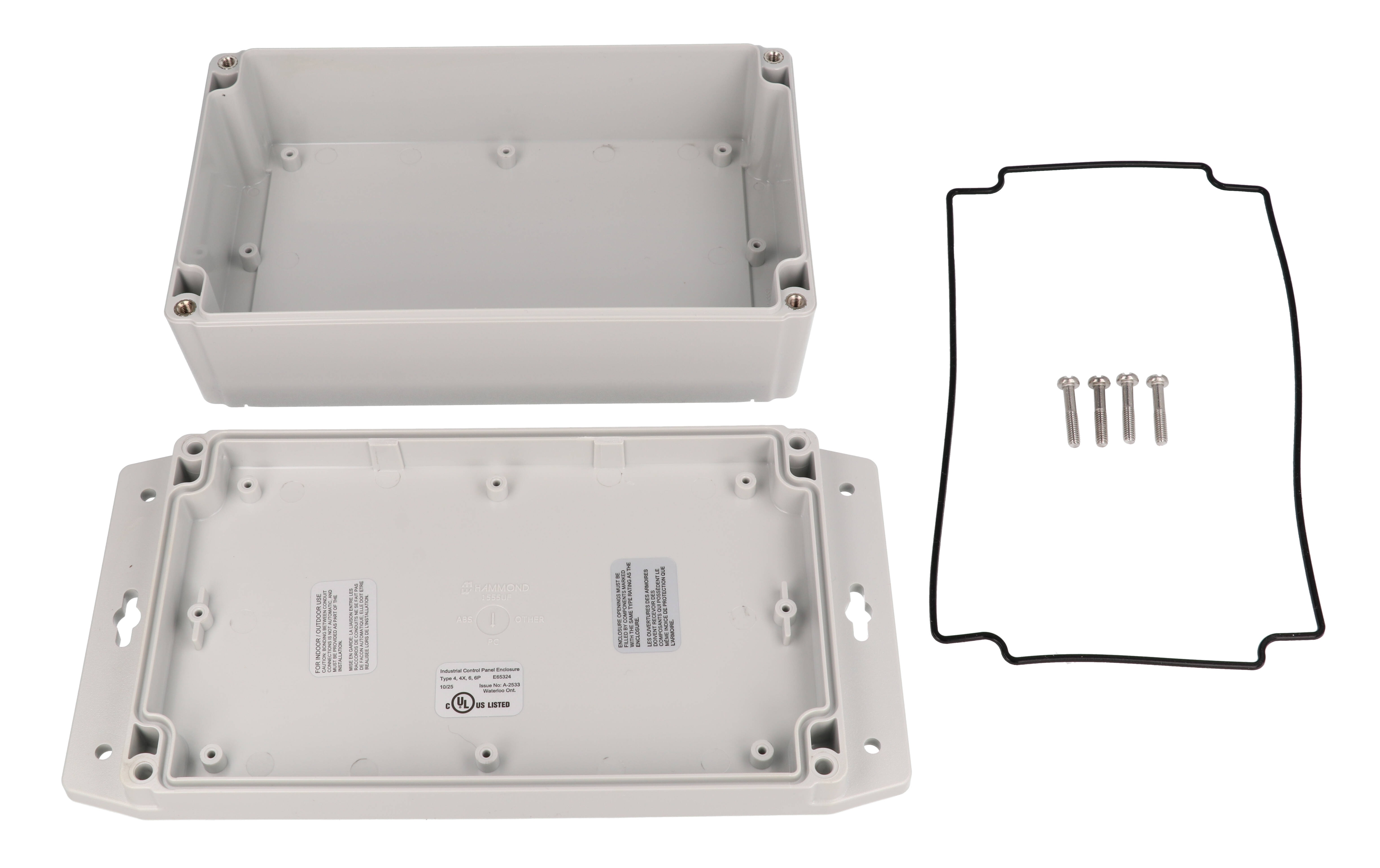 1555U2F42GY deep light gray polycarbonate flanged enclosure, 200 x 120 x 65 mm