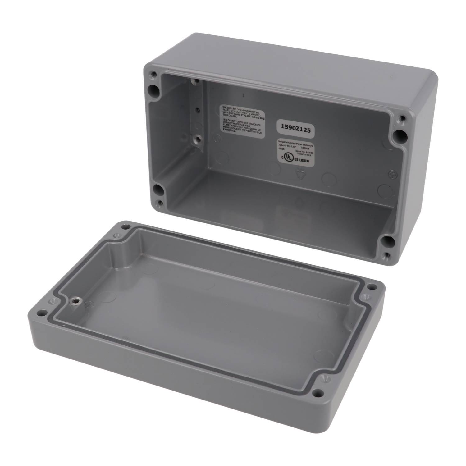 1590Z125GY gray RAL 7001 diecast aluminum enclosure, 160 x 100 x 80 mm