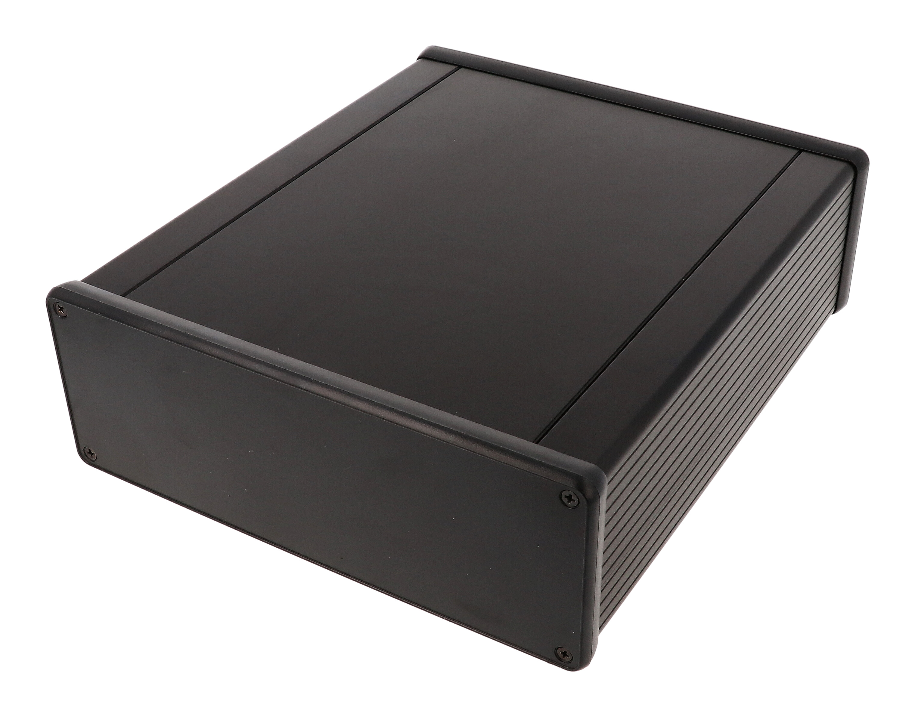 1455U2202BK — extruded aluminum enclosure w/ plastic closed bezels