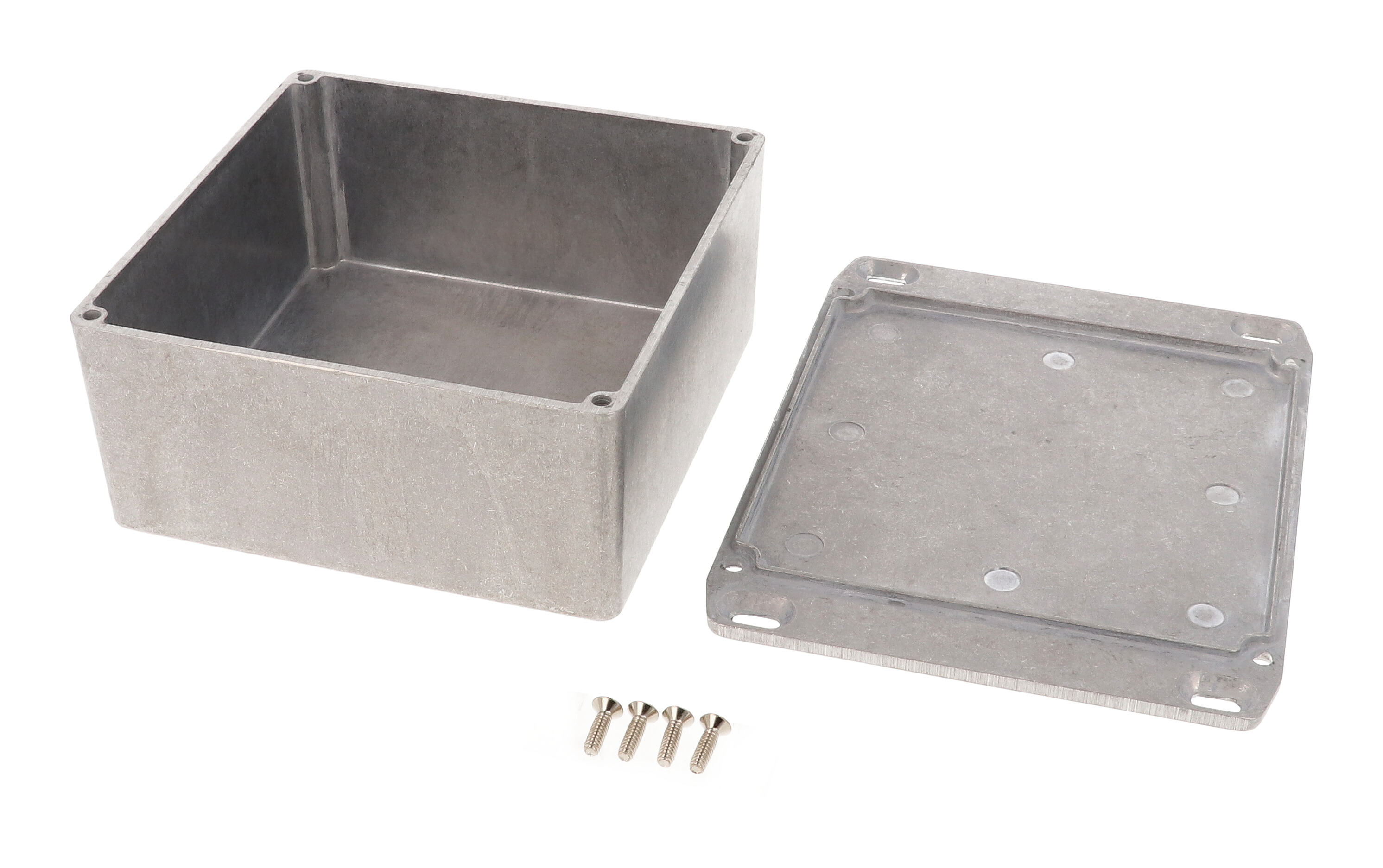 1590UFL natural aluminum square diecast aluminum enclosure with wall-mounting flanged lid