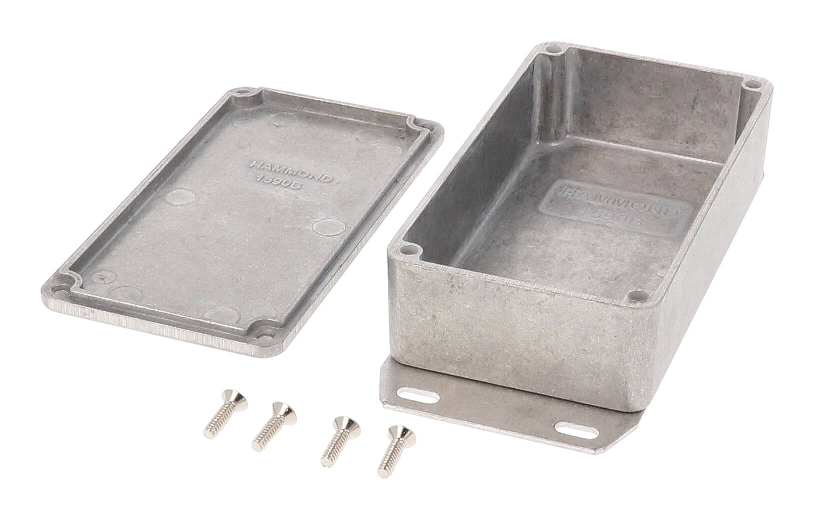 1590BF natural finish diecast aluminum enclosure with welded bottom mounting flange