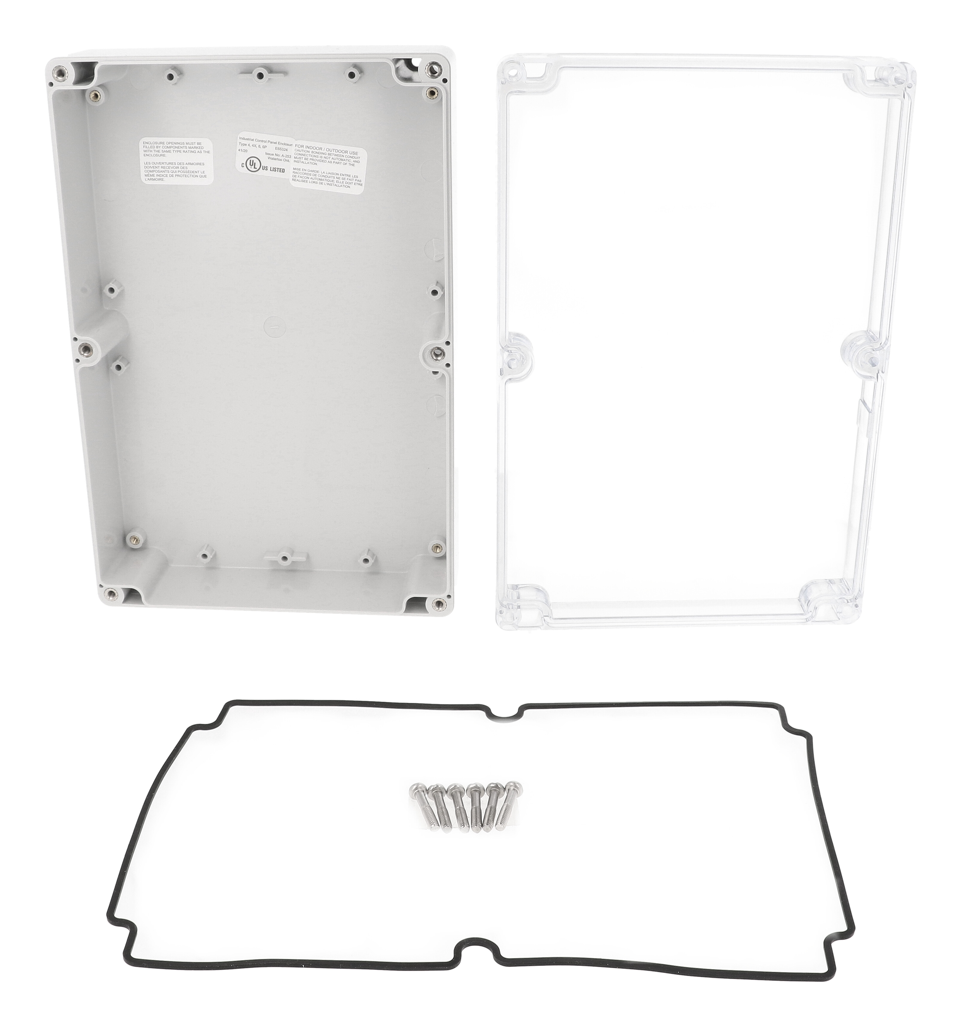 1554VAL2GYCL gray polycarbonate enclosure with clear screw cover lid, 240 x 160 x 60 mm