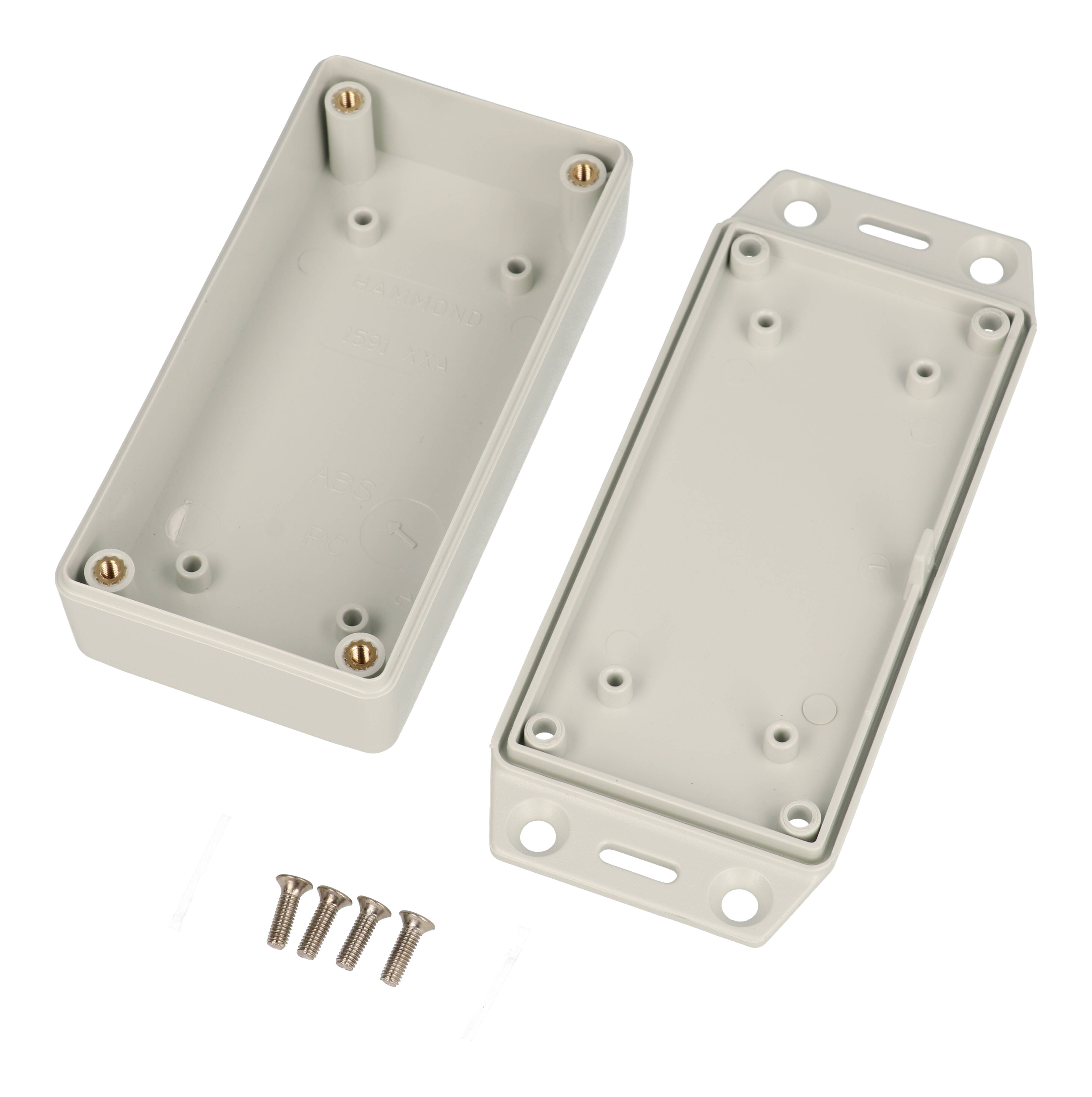 1591XXAFLGY light gray flame retardant ABS enclosure with flanged mounting lid