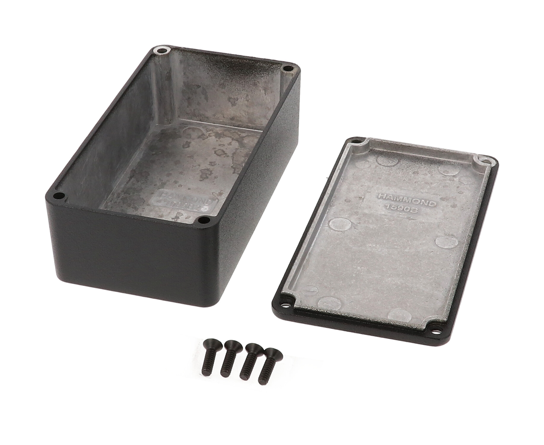 1590B2BK textured black diecast aluminum enclosure, 112 x 61 x 38 mm