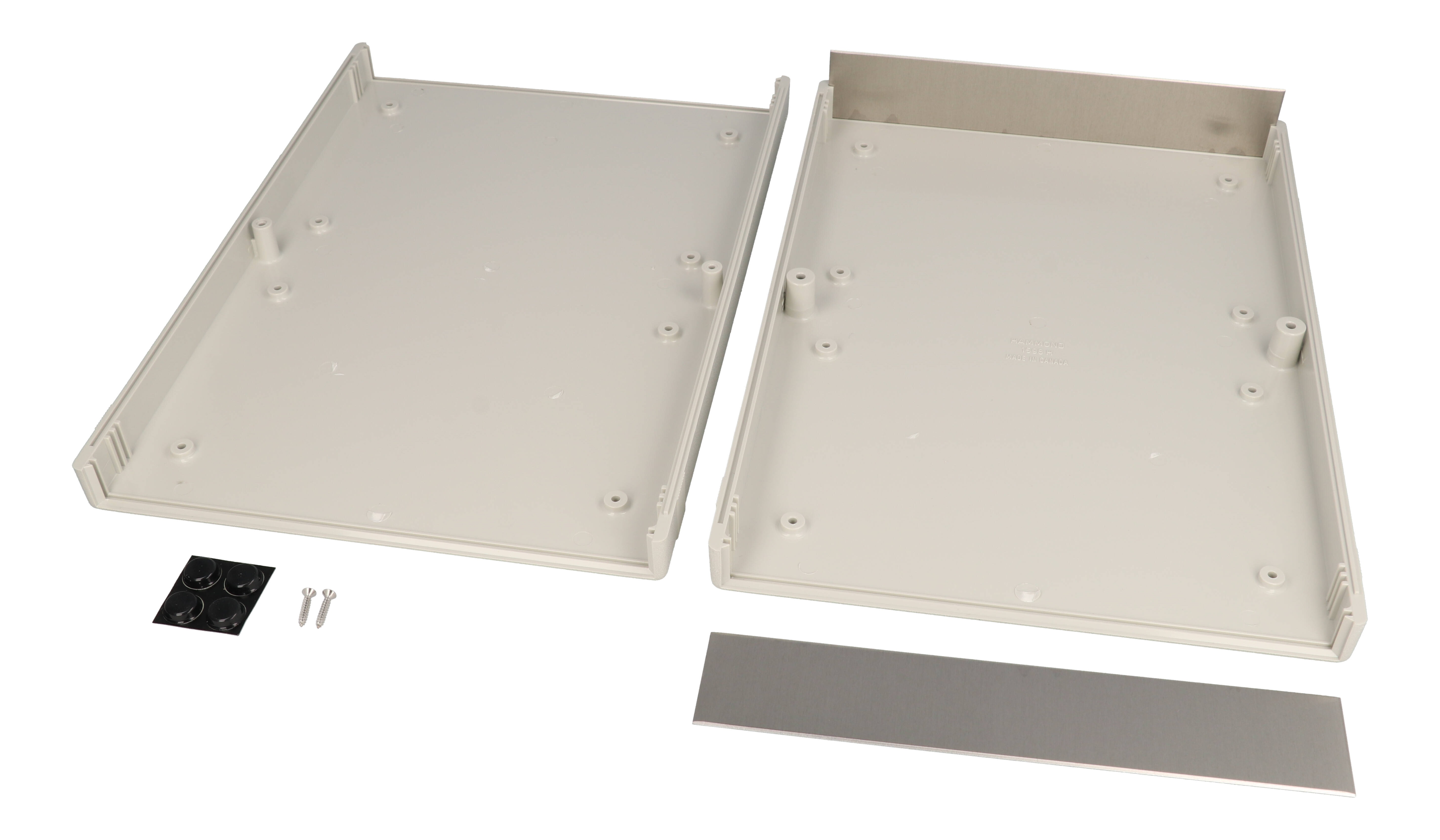 1598HSGY light gray general purpose ABS clam shell box with aluminum end panels