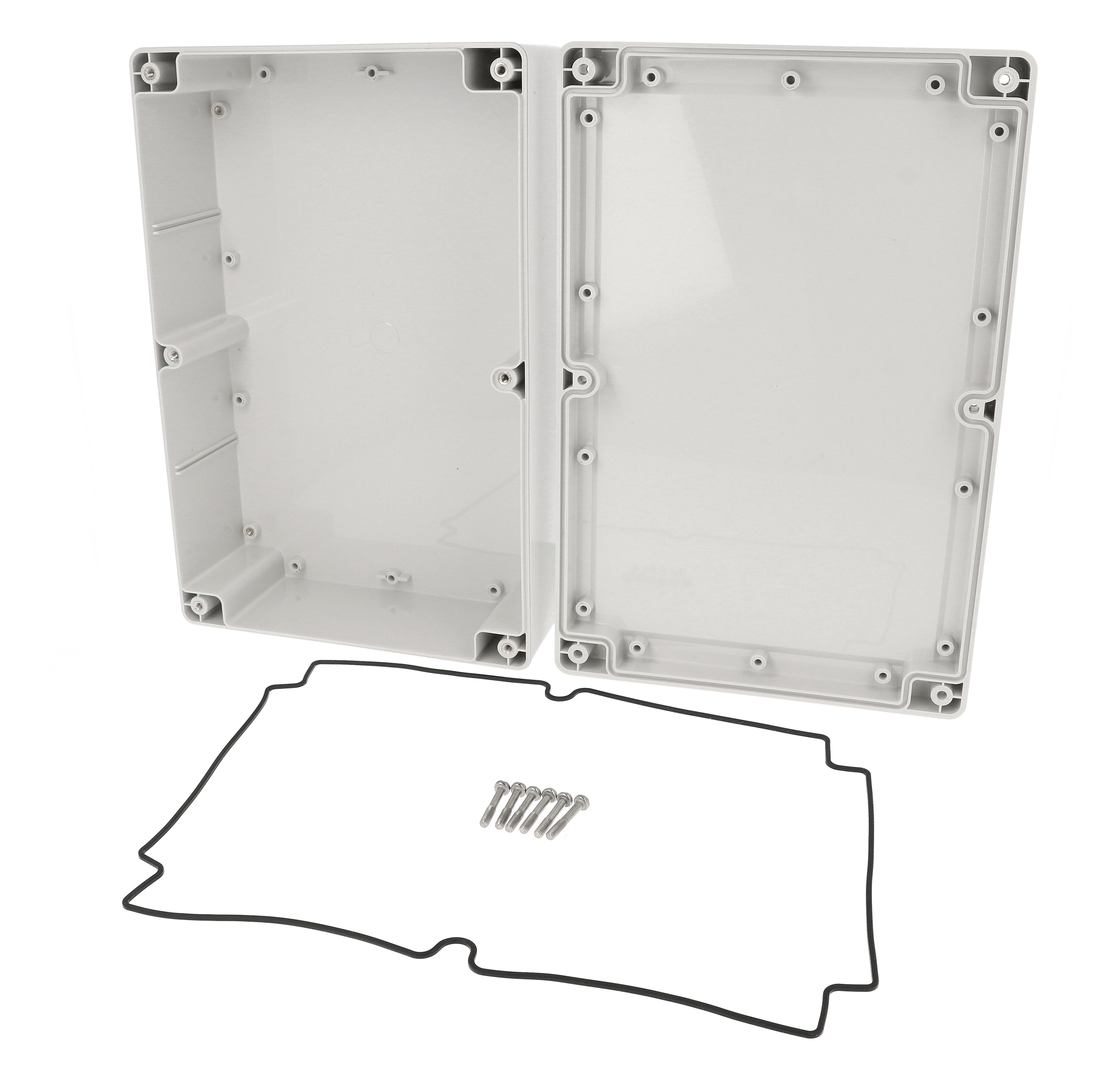 1555XGY light gray ABS watertight enclosure with styled lid, 300 x 200 x 90 mm