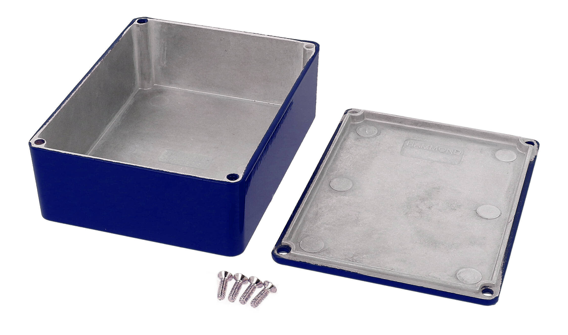 1590BBSCB cobalt blue powder coated diecast aluminum stomp box enclosure, 120 x 94 x 42 mm, with lid
