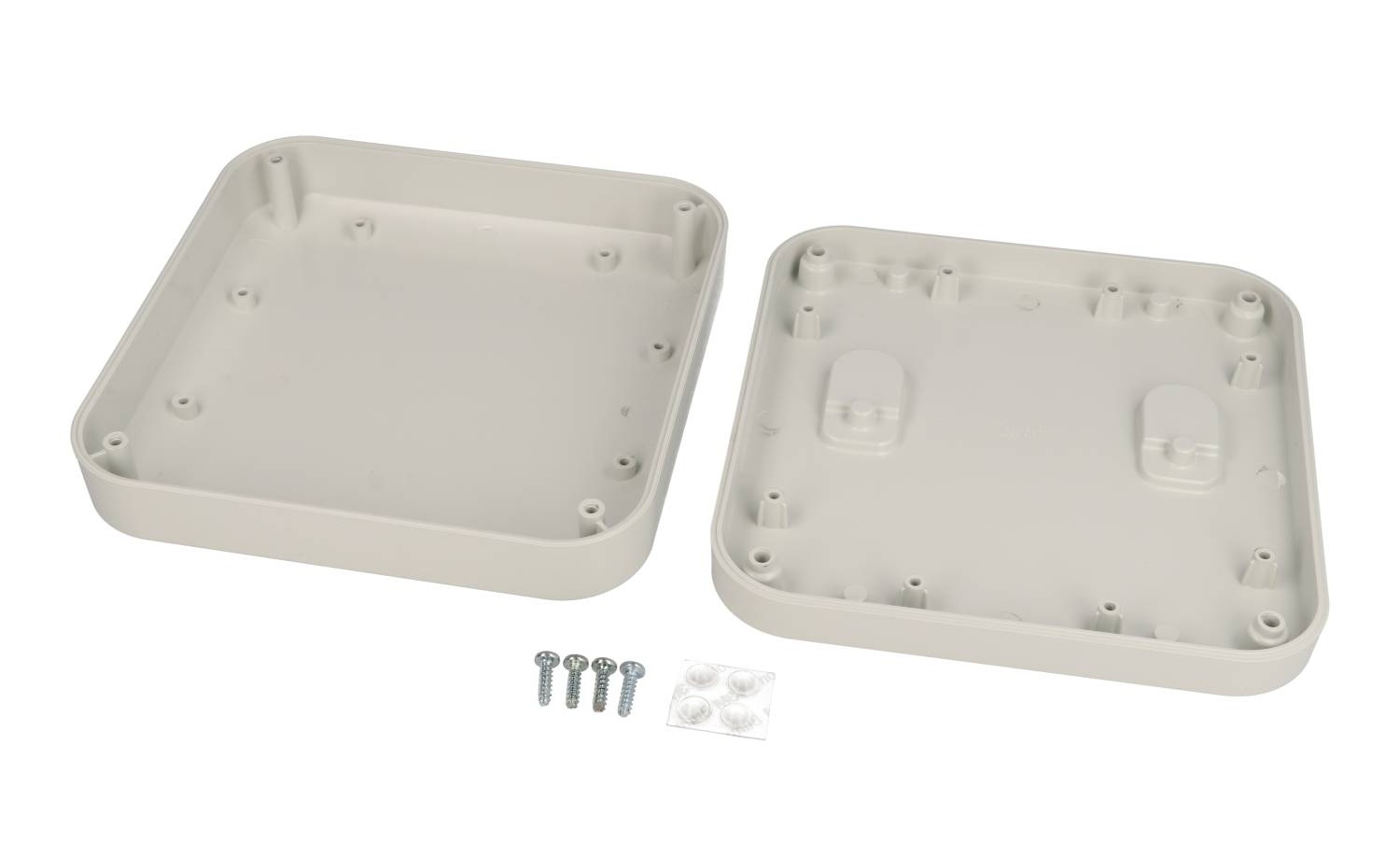 1556FGY light gray 160 x 160 x 45 mm ABS desktop and wall-mount enclosure with rounded corners