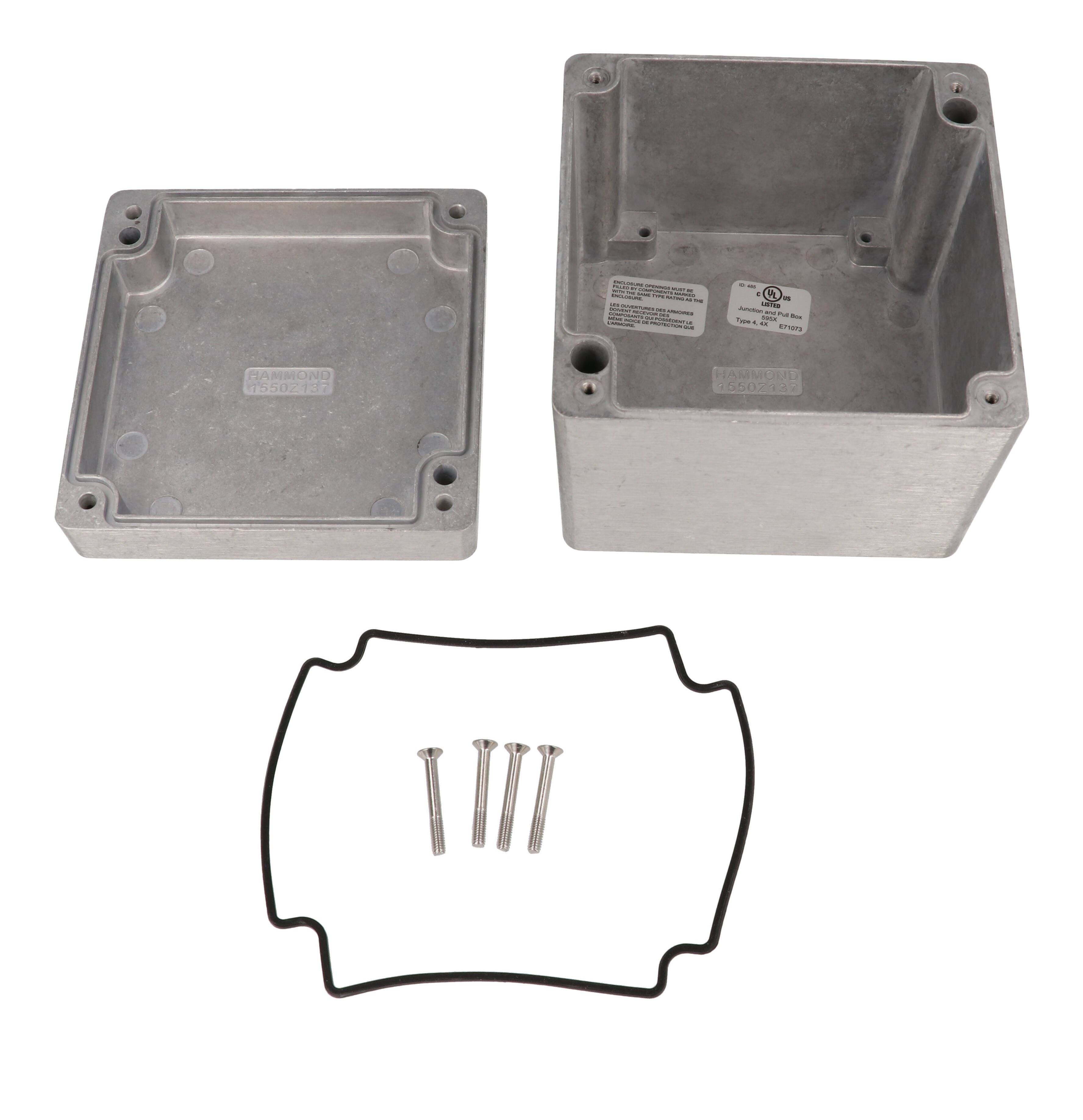 1550Z137 unpainted square deep watertight diecast aluminum enclosure, 121 x 121 x 102 mm