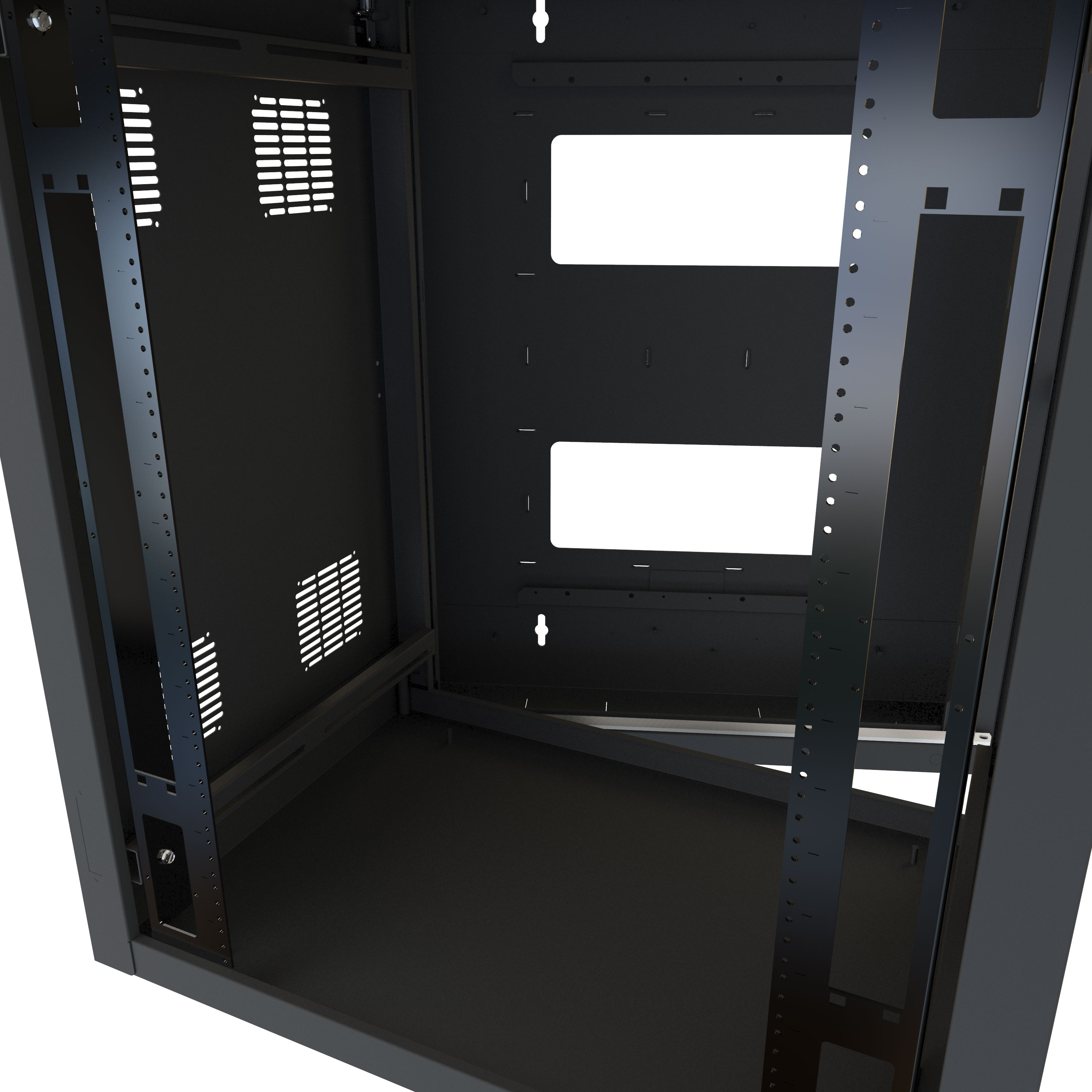 Hammond HWC2418U35BK 18U swing-out wall-mount rack cabinet in RAL9005 black, 24 in wide and 35 in deep, shown without door — view 5
