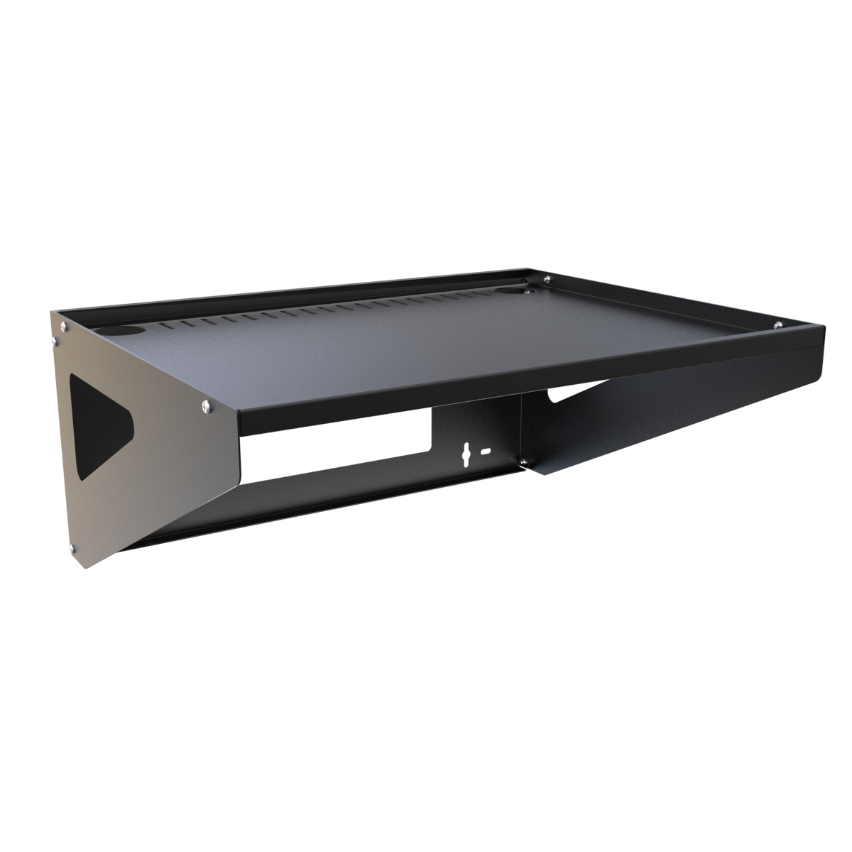 Hammond WMD18BK black 16-gauge steel wall mount desk, 22.98 in wide by 18 in deep work surface for IT and telecom equipment