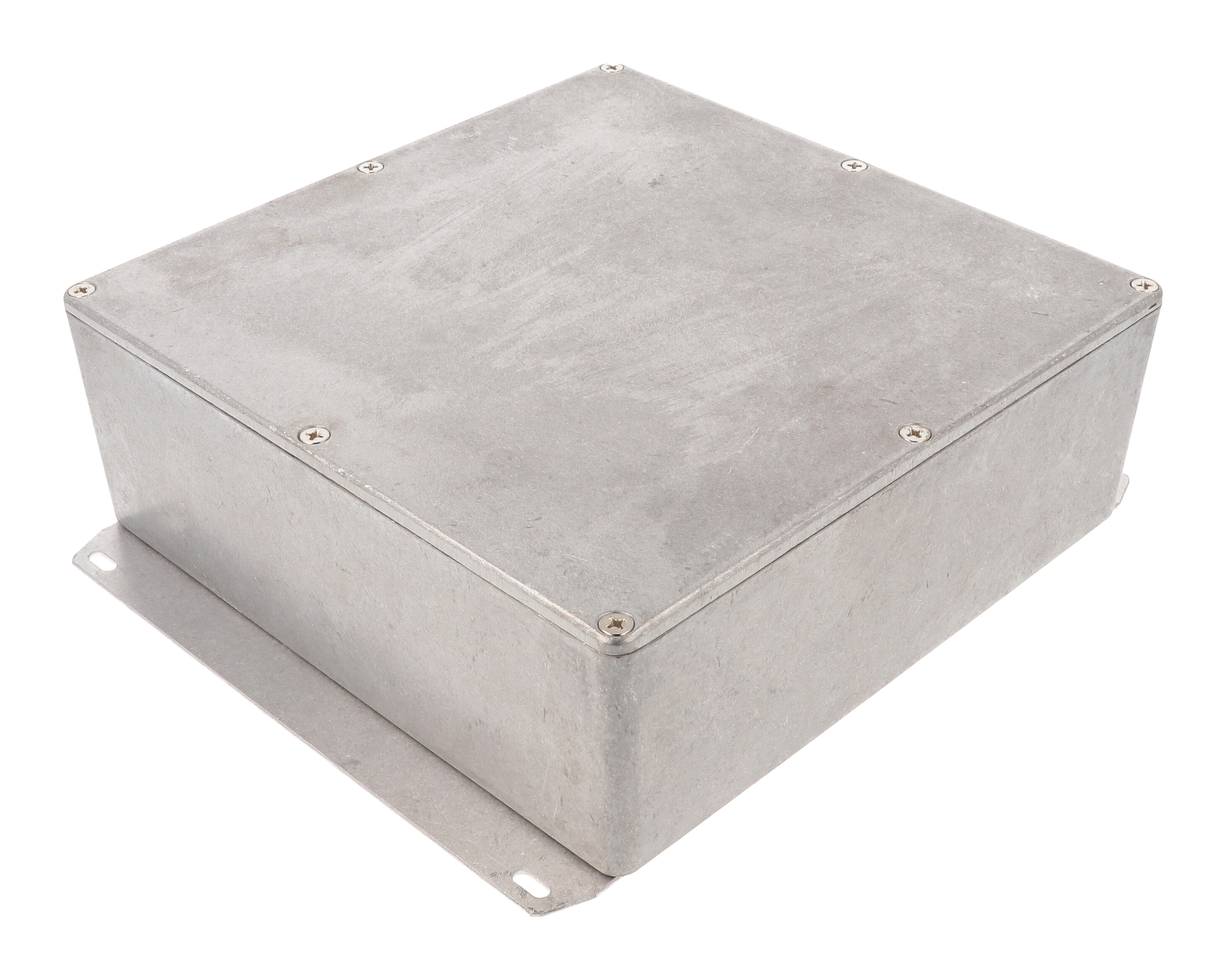 1590FF natural square diecast aluminum enclosure with welded base mounting flange