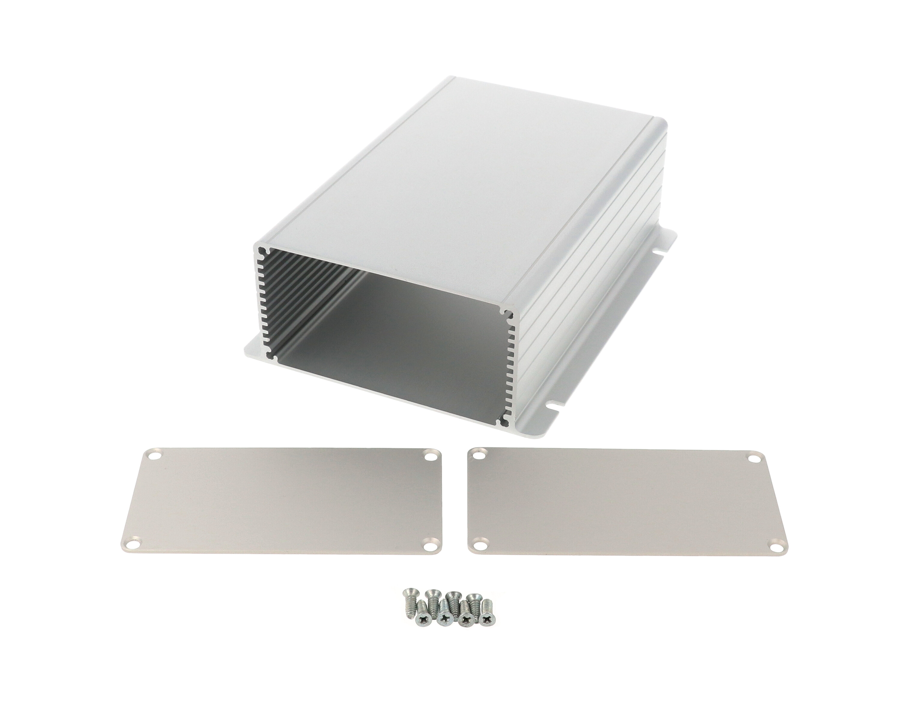 1455NF1601 clear anodized extruded aluminum enclosure with integrated slotted mounting flanges