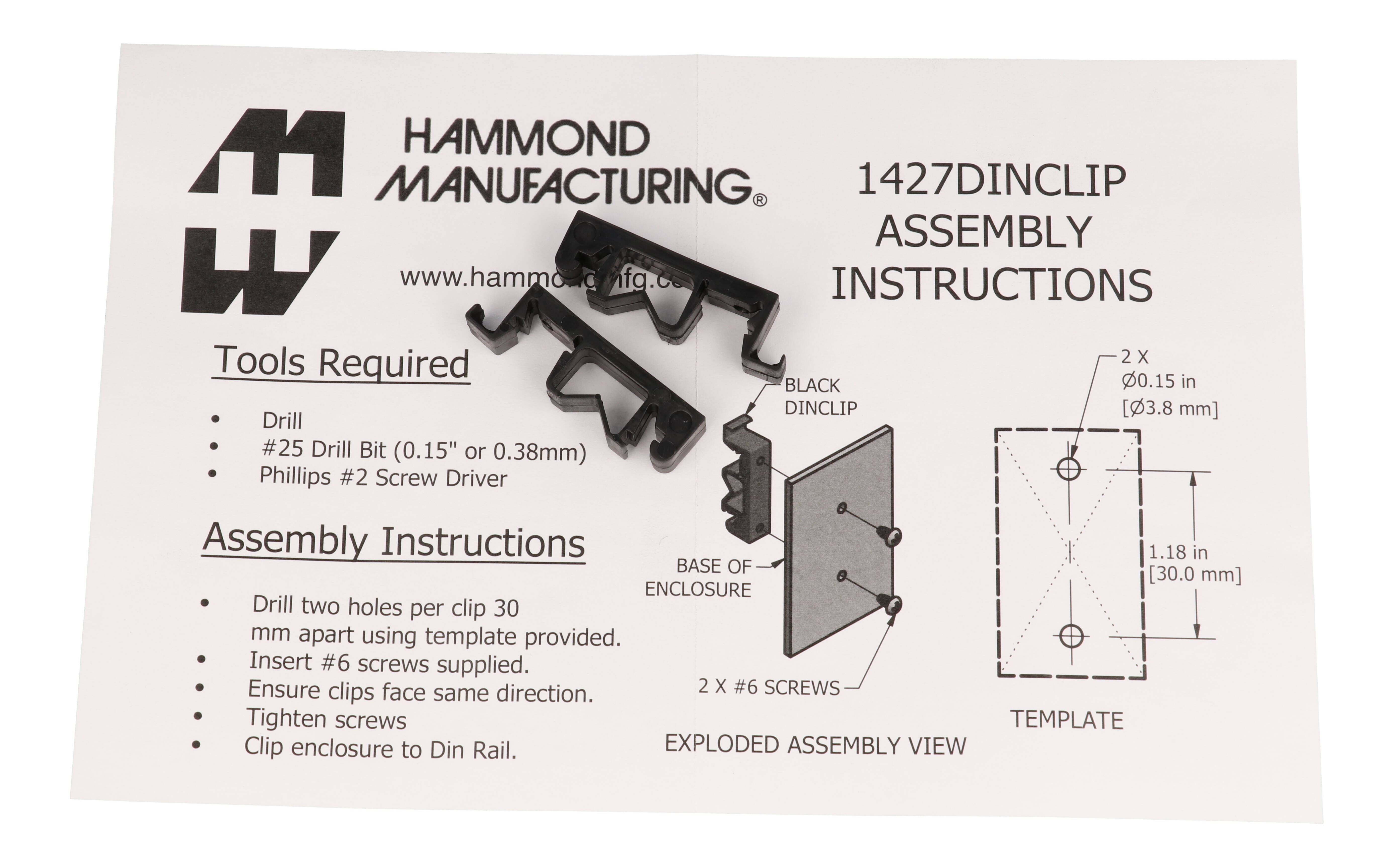 1427DINCLIP black nylon DIN rail clip pair for 35 mm DIN rail