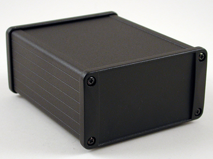 1457N1201BK — black watertight extruded aluminum enclosure 2.15x4.09x4.72