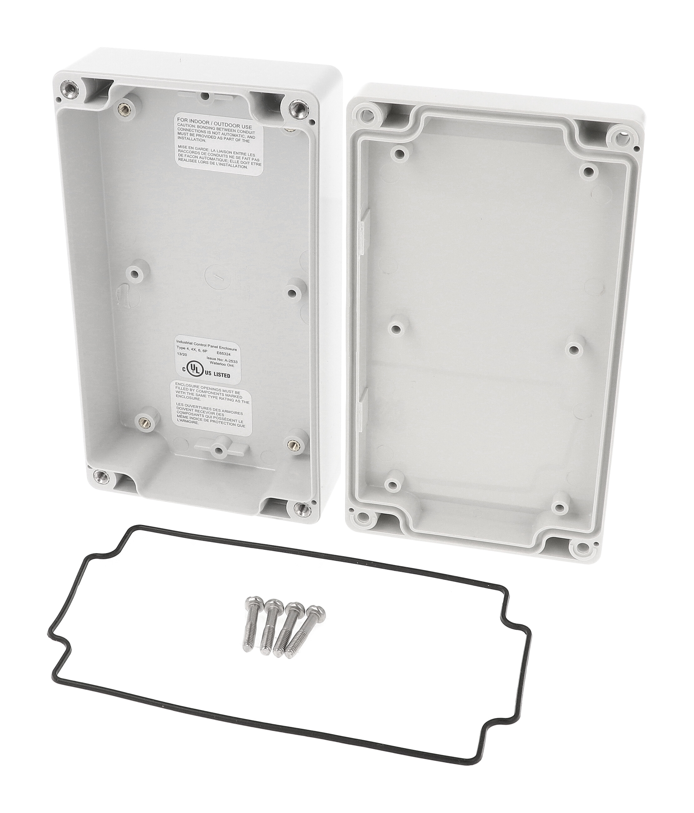 1555JL2GY low-profile light gray polycarbonate enclosure with styled lid, 160 x 90 x 46 mm