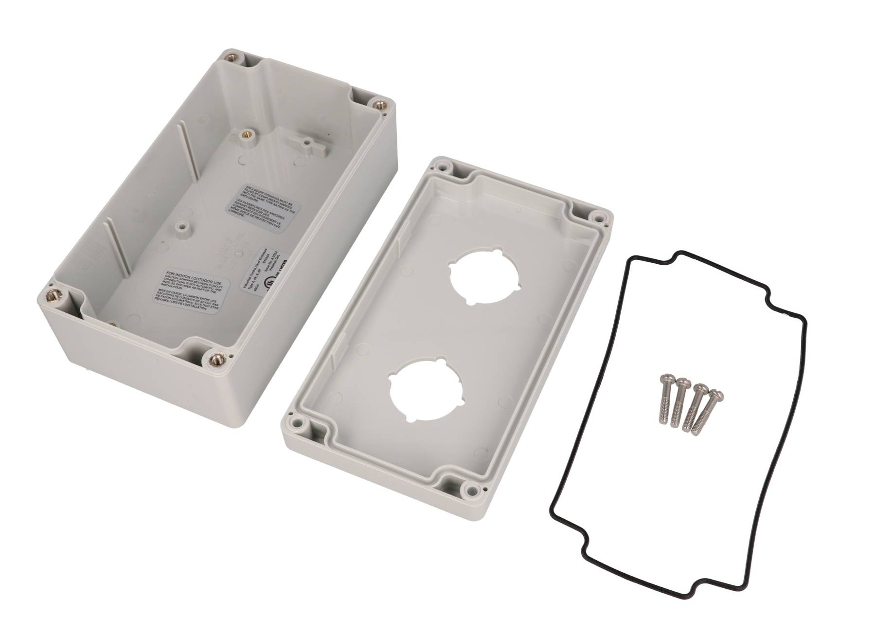 1554PB2 light gray polycarbonate two-hole 30.5mm pushbutton enclosure