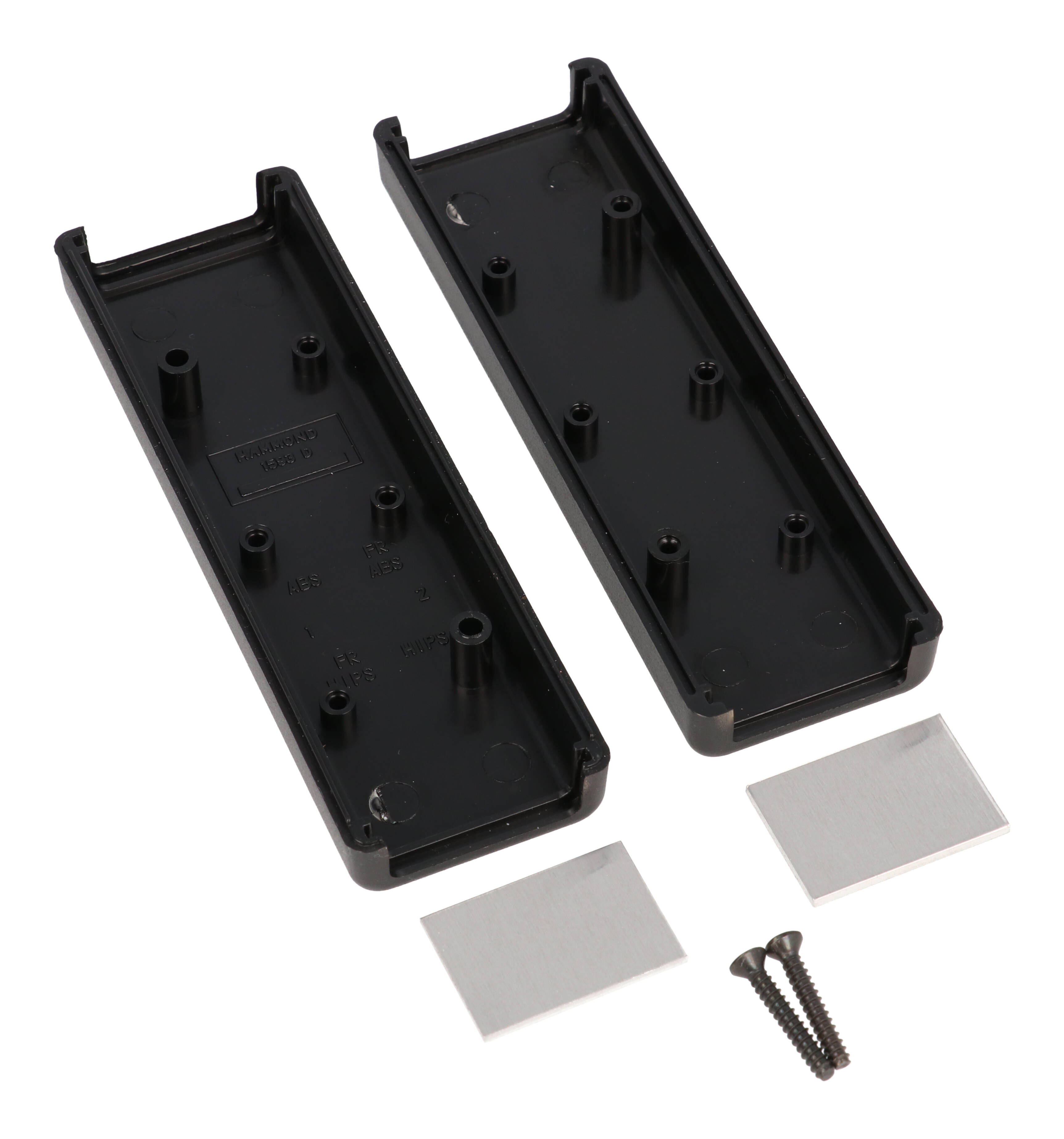 1593DALBK black ABS handheld enclosure with aluminum end panels