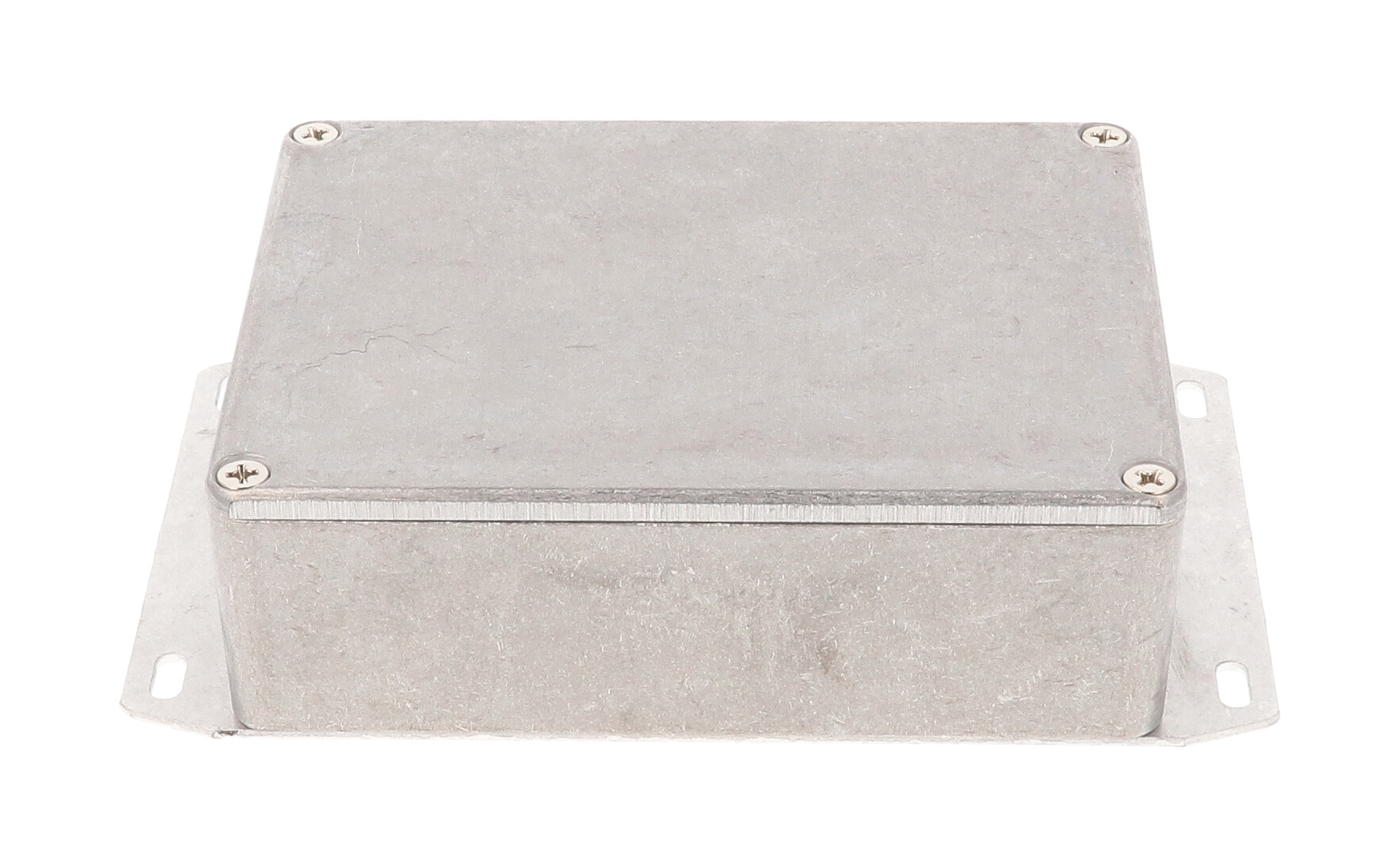 1590BB2F natural finish diecast aluminum enclosure with welded bottom mounting flange