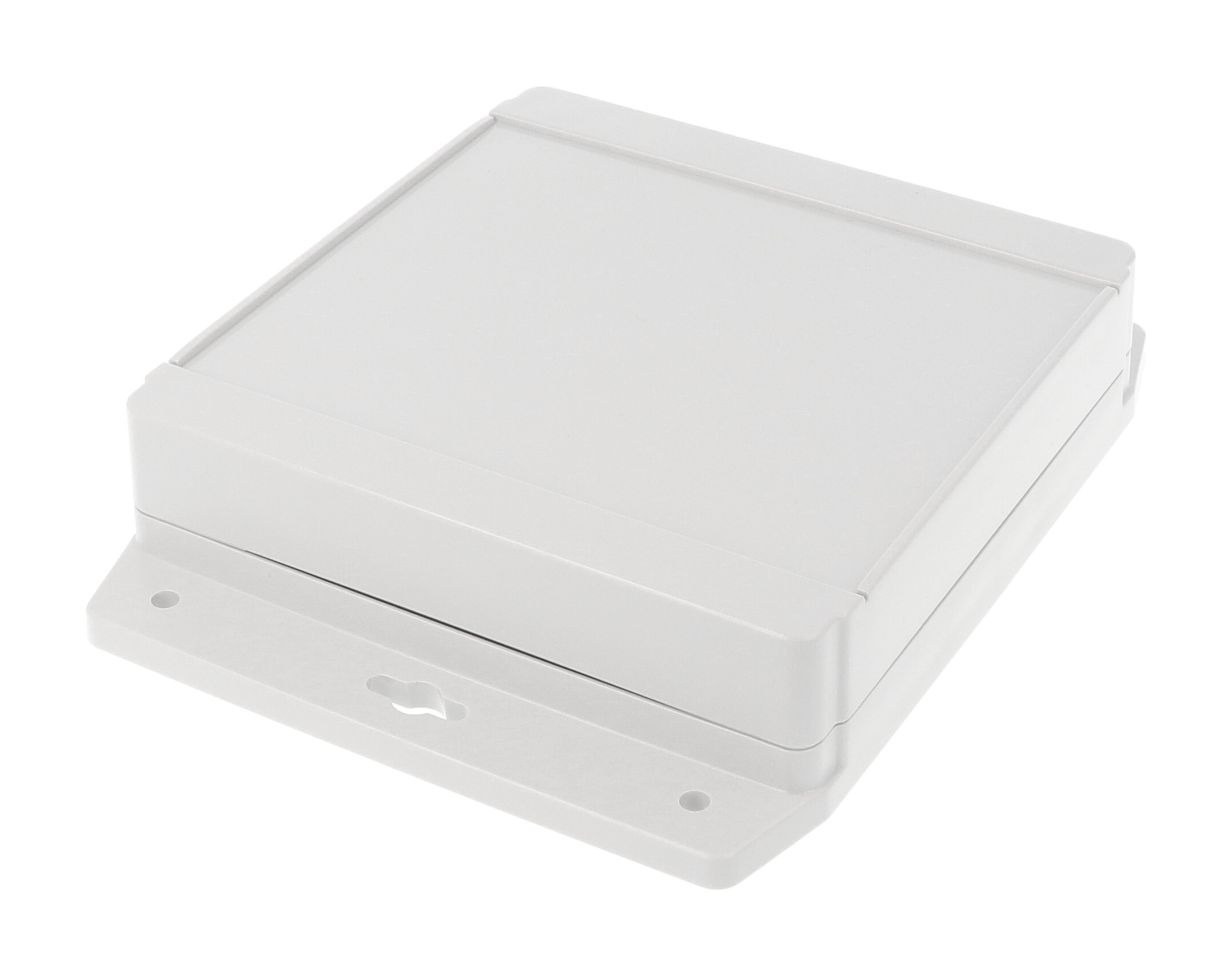 1555QF17GY low-profile grey ABS flanged enclosure, 141 x 140 x 37 mm