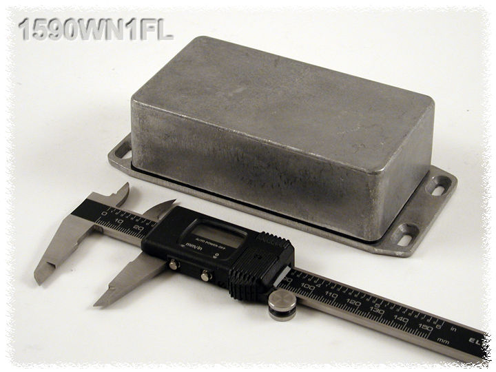 1590WN1FL natural aluminum watertight diecast enclosure, 121 mm x 66 mm x 40 mm, with flanged mounting lid
