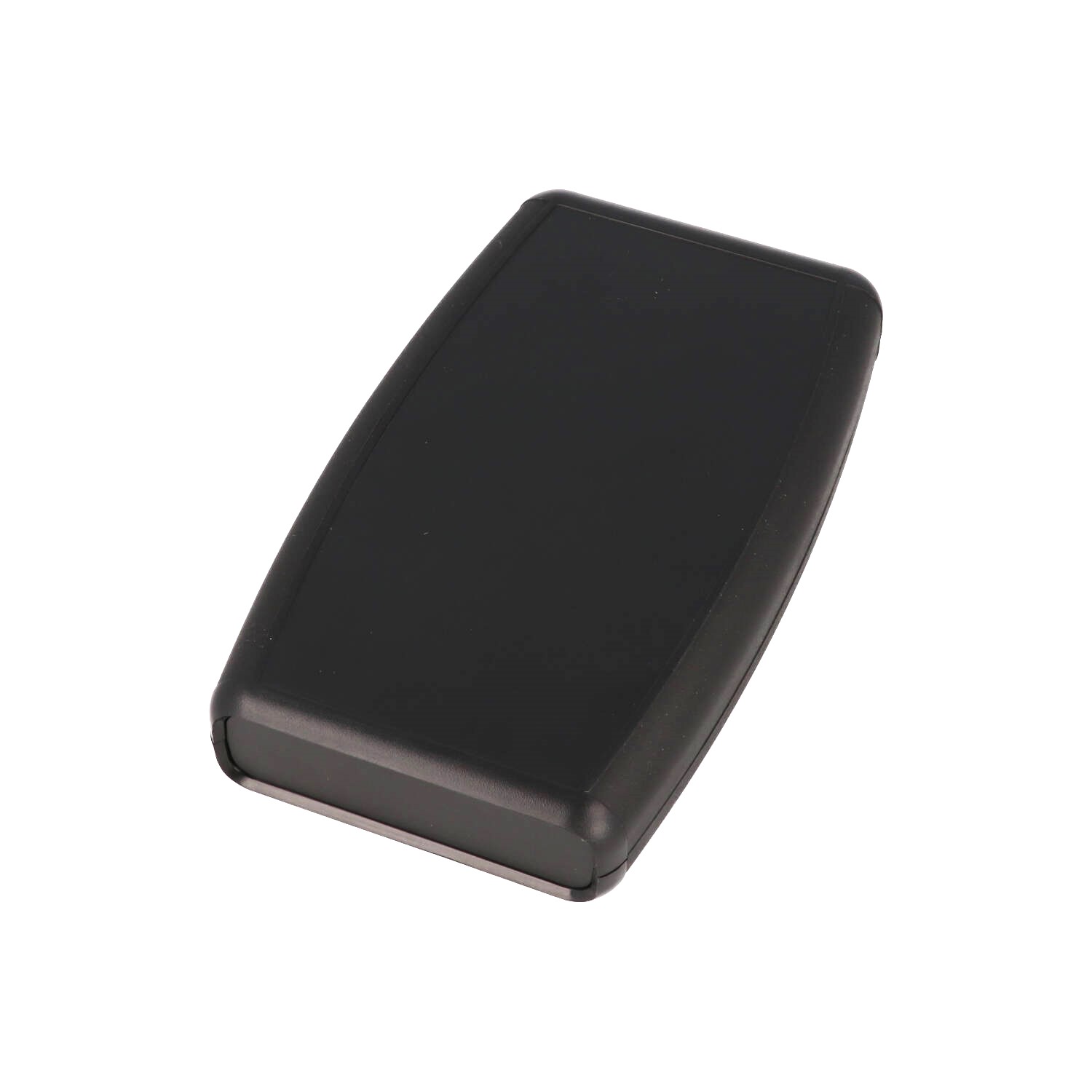 1553DBKBKBAT all-black handheld enclosure with black overmold and battery door — view 3