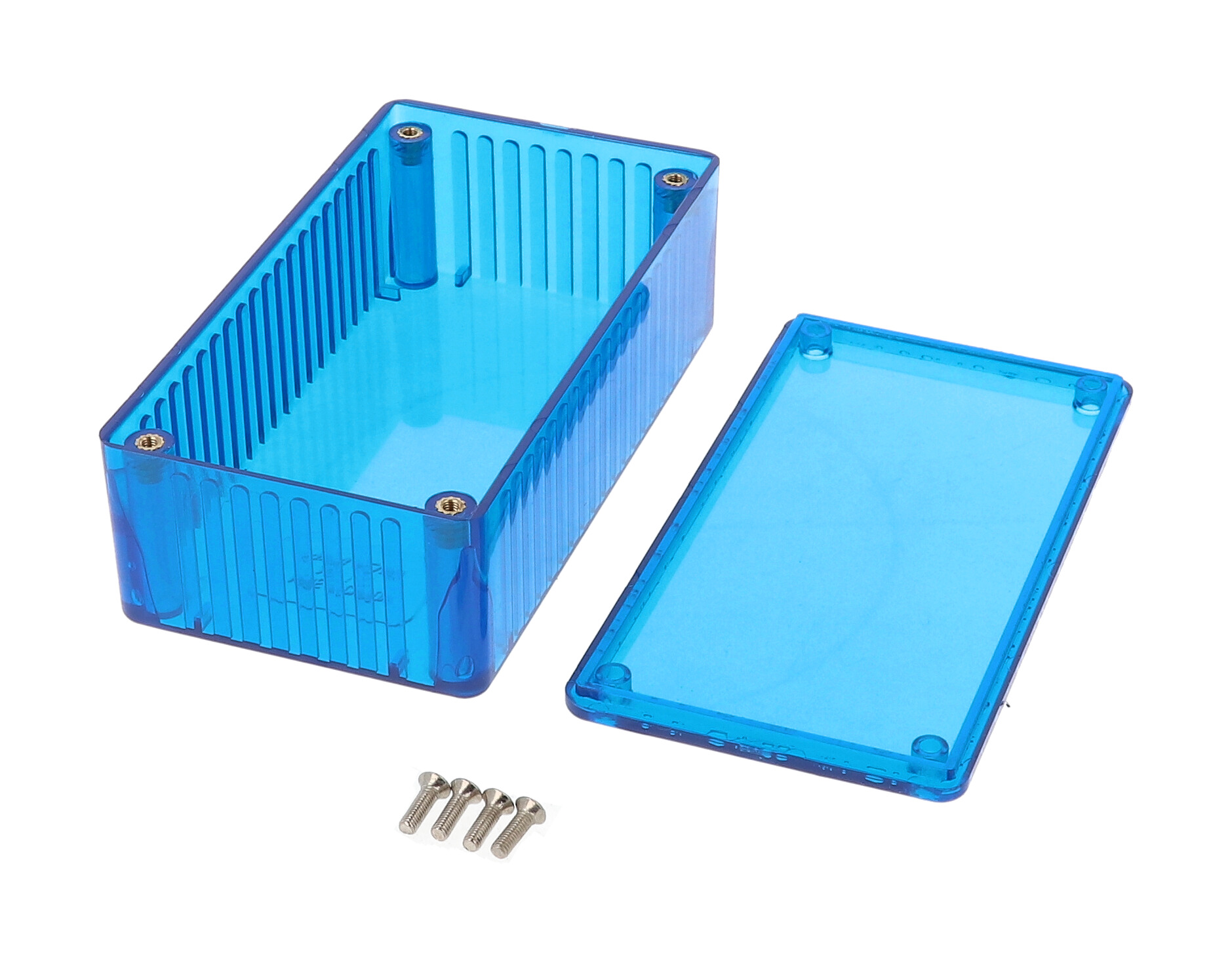 1591CTBU ice blue translucent polycarbonate enclosure, 120 x 65 x 40 mm, with lid and cover screws