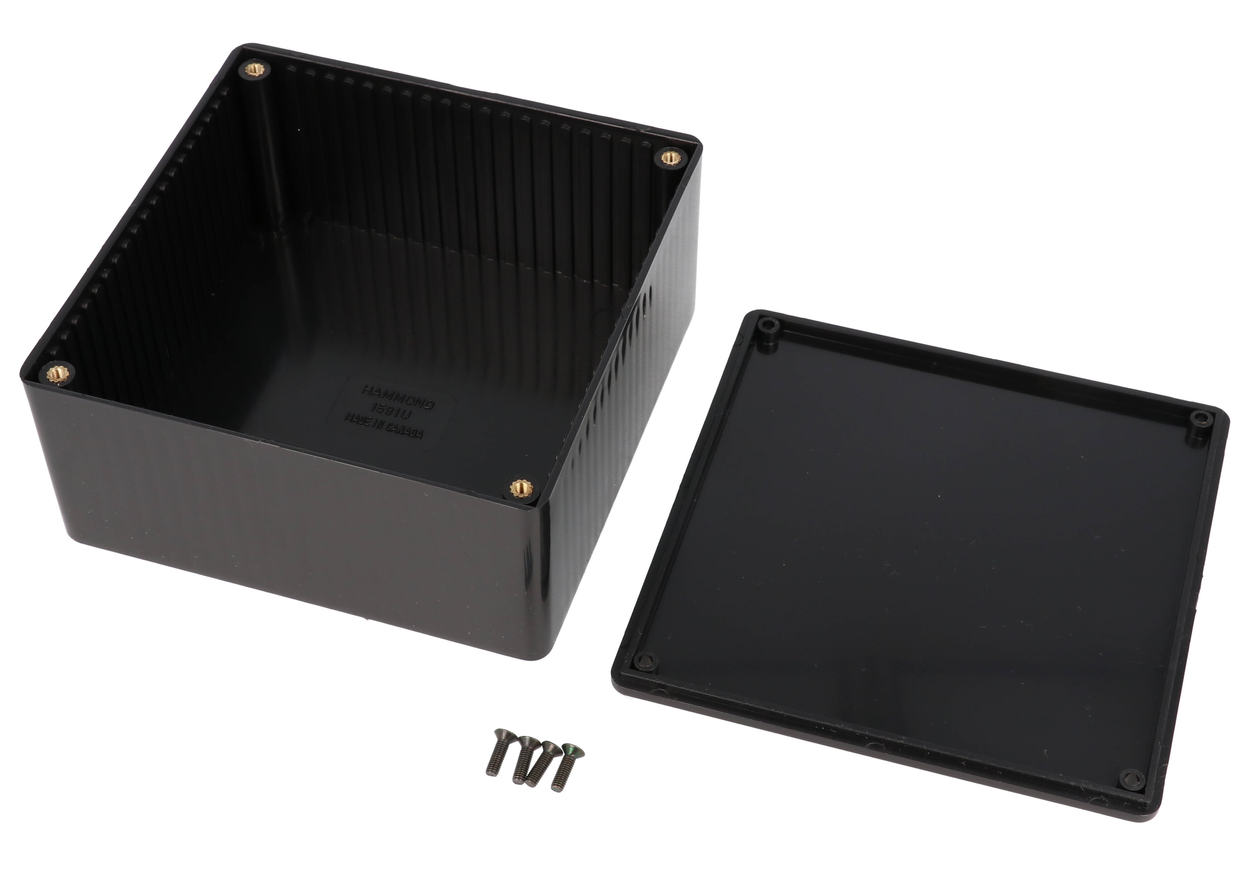 1591UBK black flame retardant ABS enclosure, 120 x 120 x 59 mm, with lid