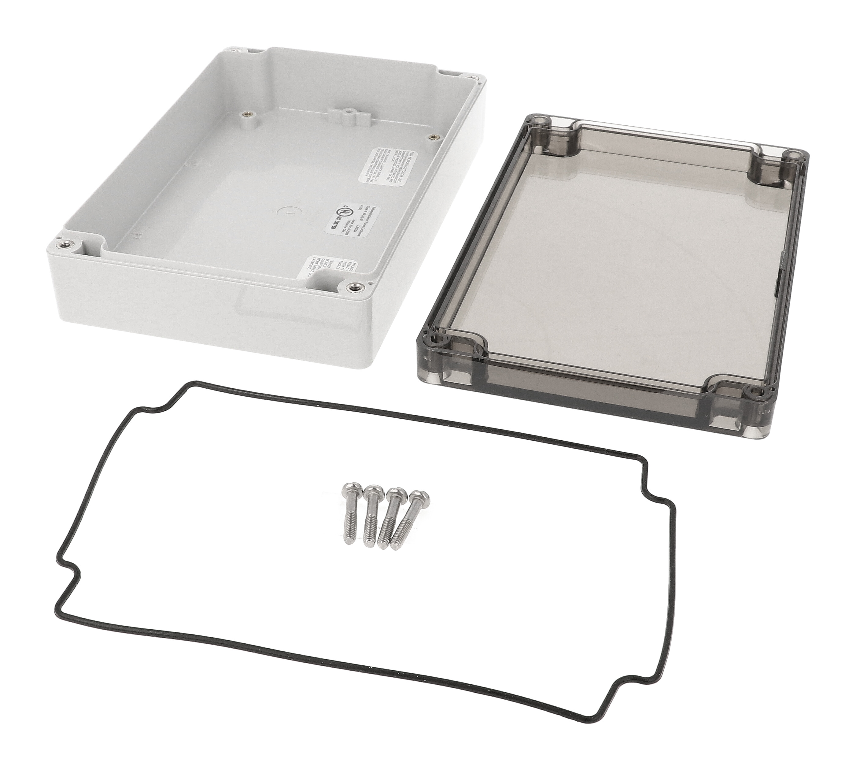 1554HL2GYSL gray polycarbonate watertight enclosure with smoked lid, 180 x 120 x 46 mm