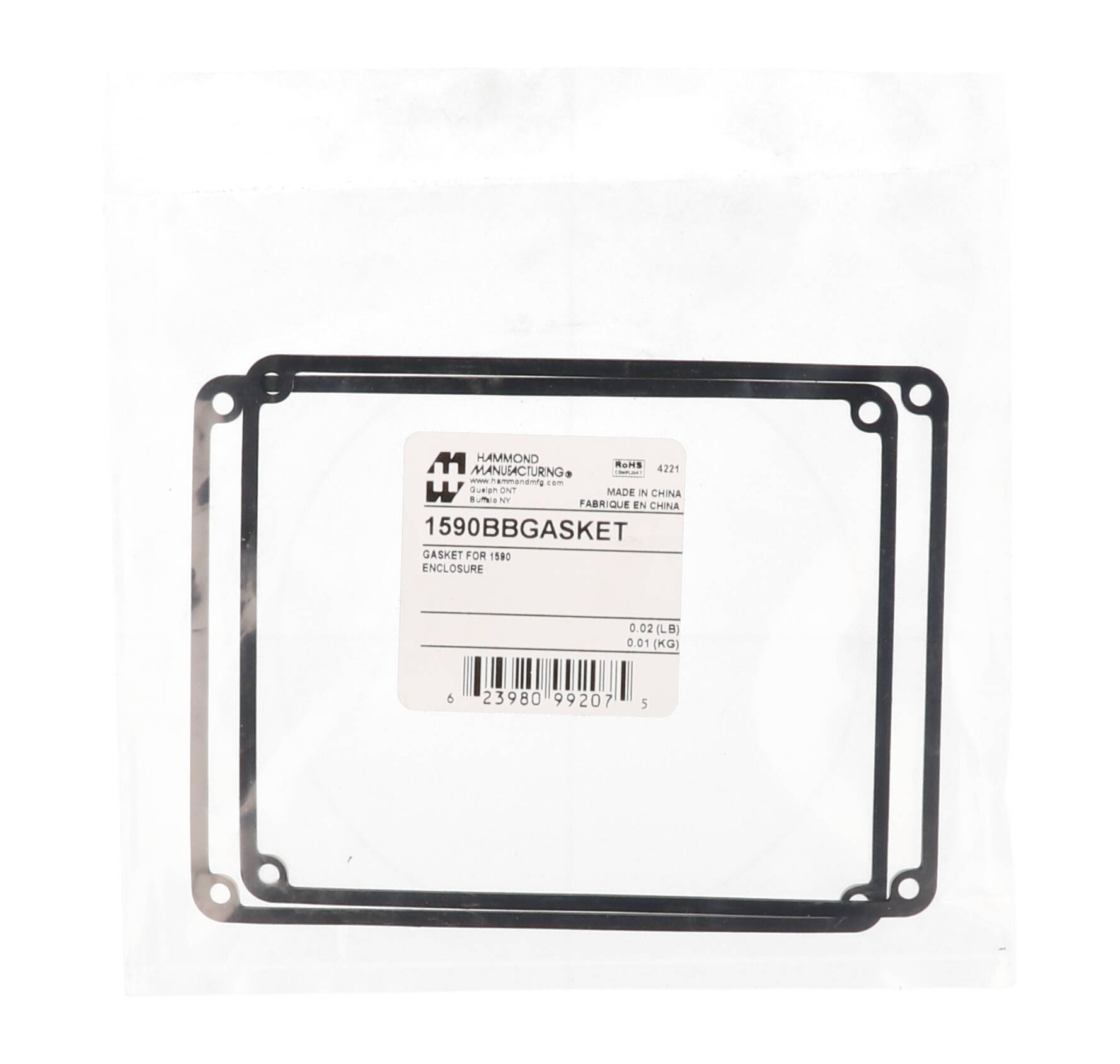 1590BBGASKET pre-formed adhesive-backed silicone lid gaskets, 2-pack, for 1590BB-size diecast enclosures