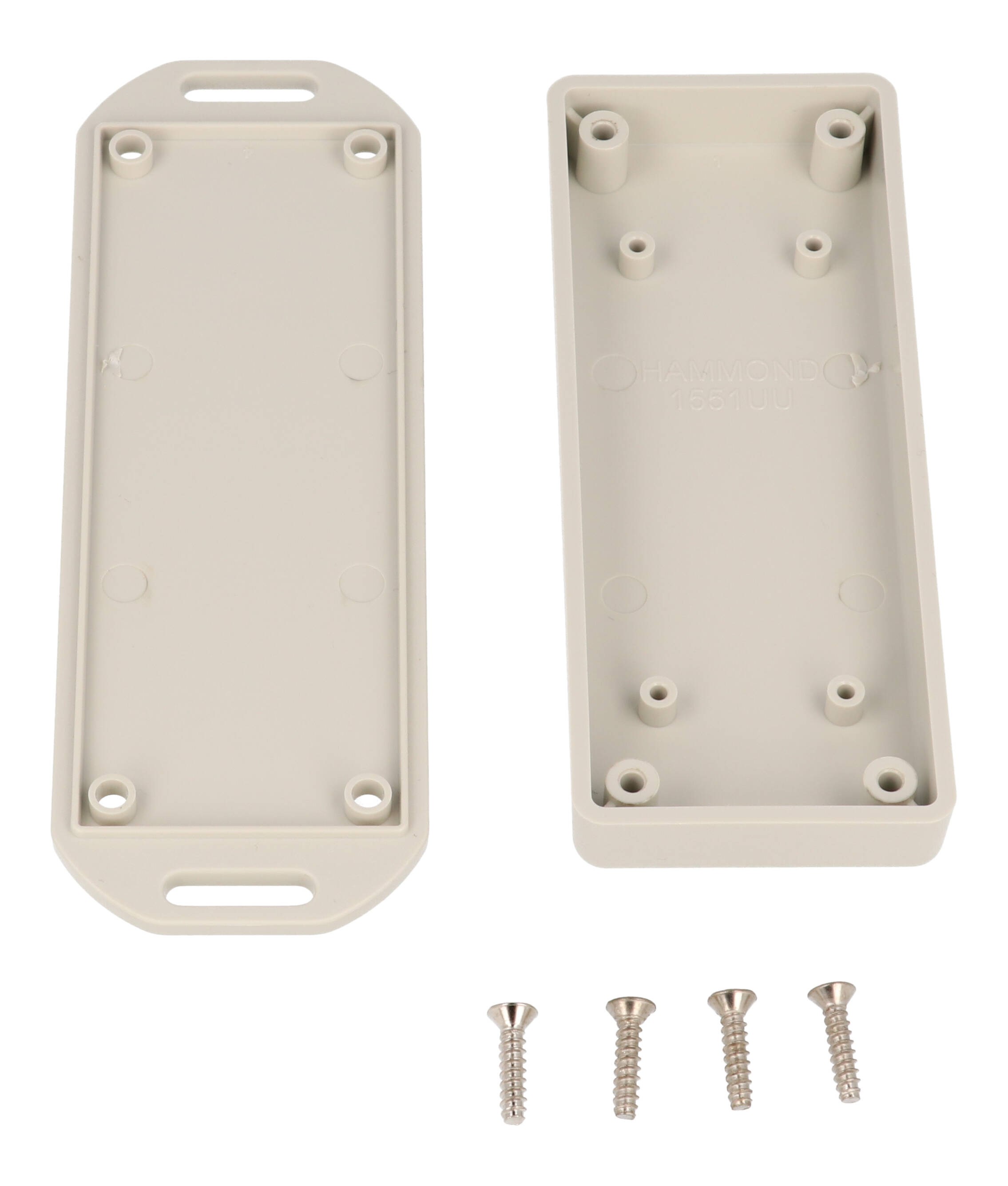 1551UUFLGY grey ABS miniature enclosure, 100 x 40 x 15 mm, with flanged lid