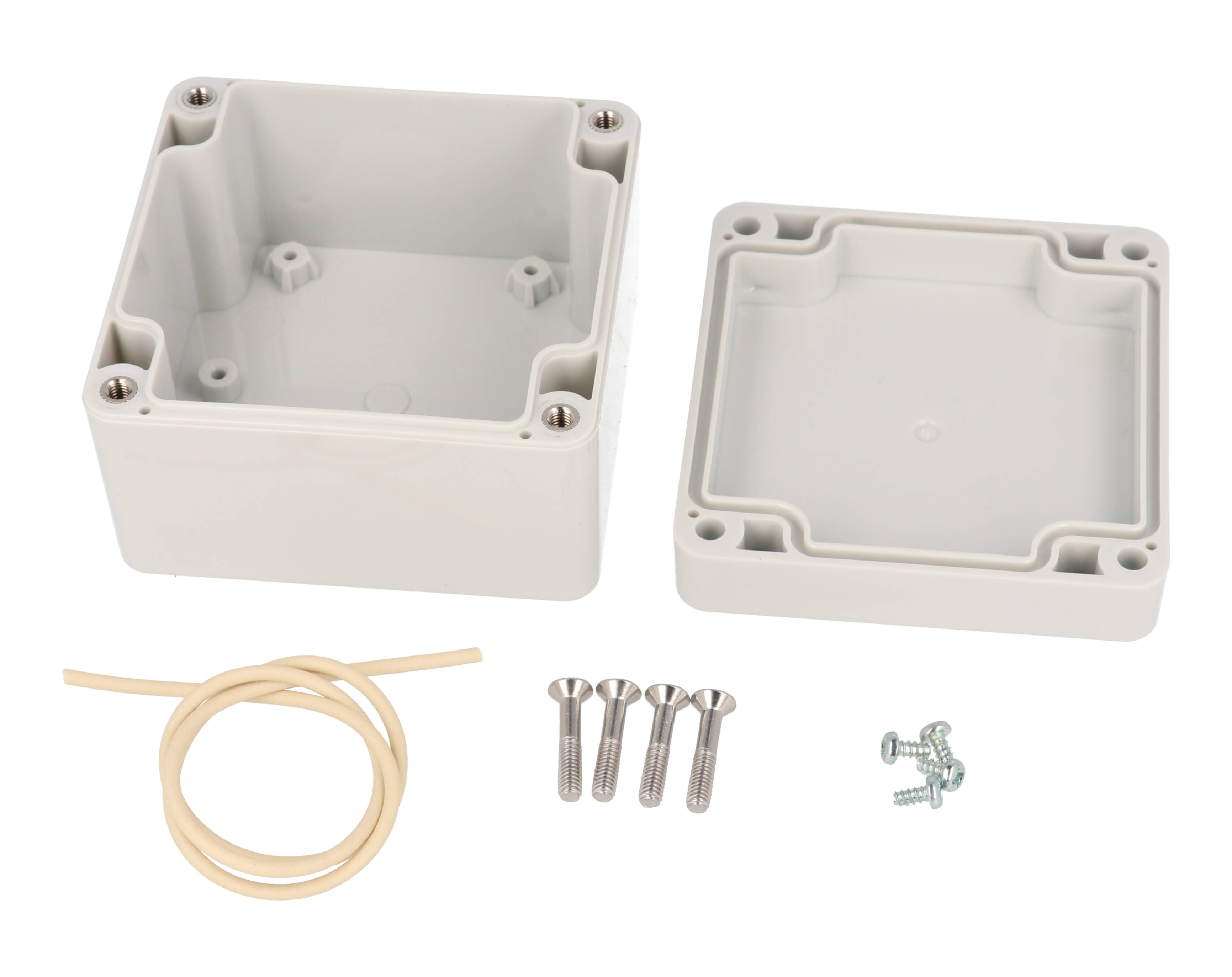 RZ0256 light gray polycarbonate water-tight enclosure, 82 x 80 x 55 mm