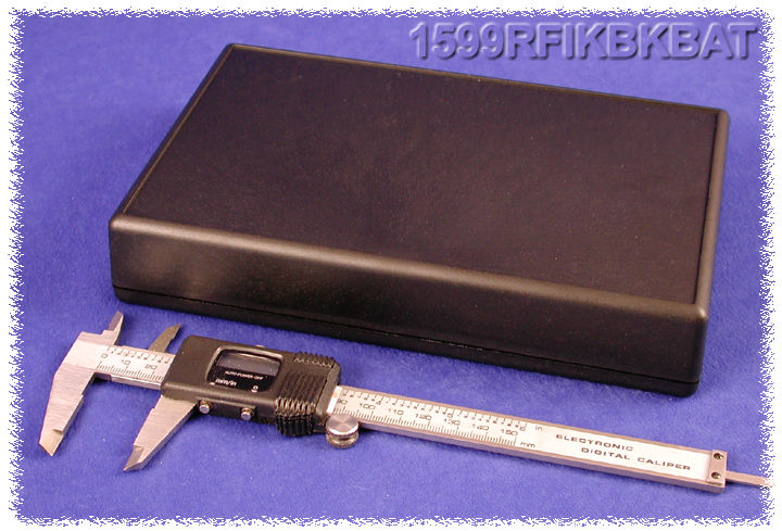 1599RFIKBKBAT black EMI/RFI shielded handheld enclosure with battery door, 220 x 140 mm
