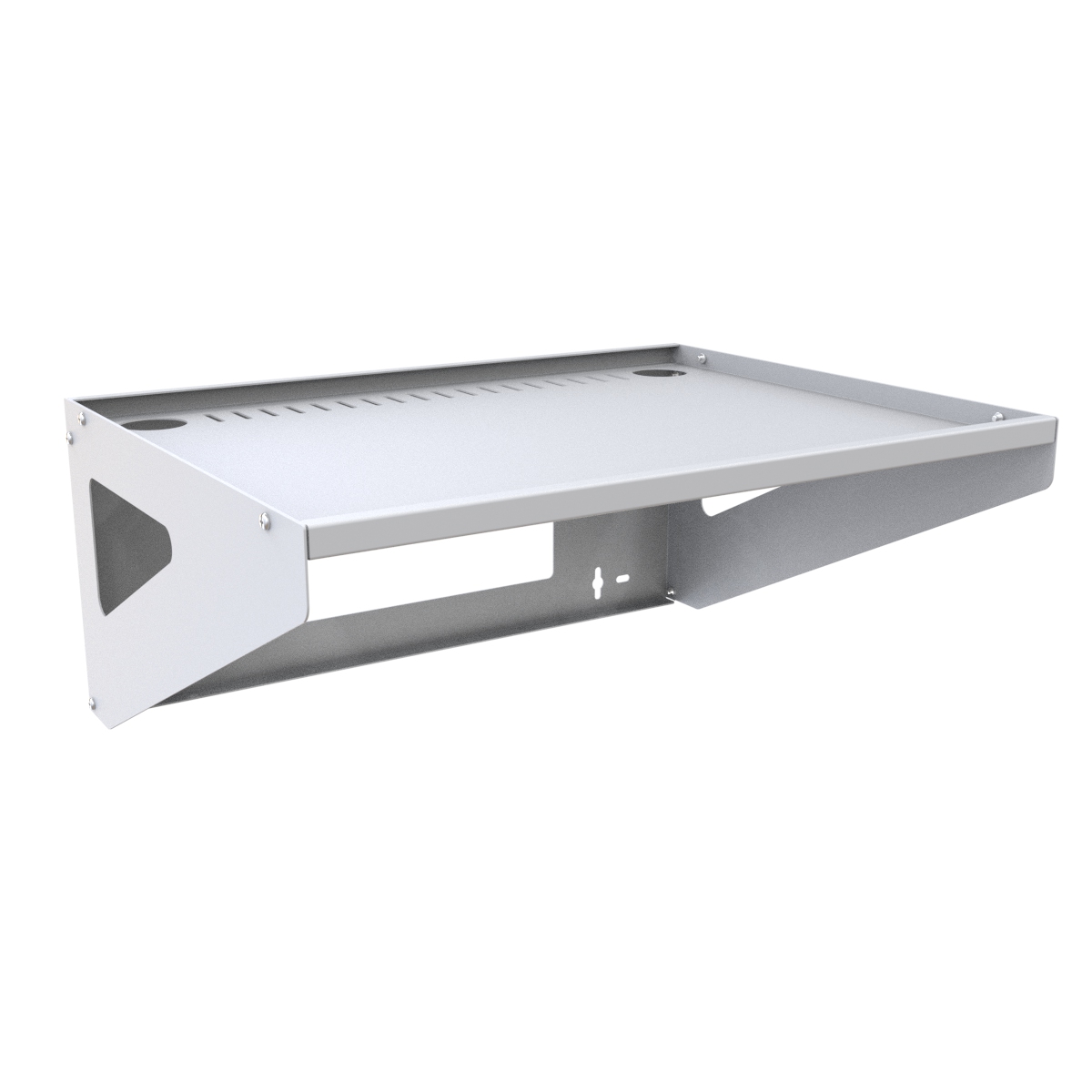 Hammond WMD18LG light gray 16-gauge steel wall-mount desk, 10.09 x 22.98 x 18 in, with cable pass-through cutouts